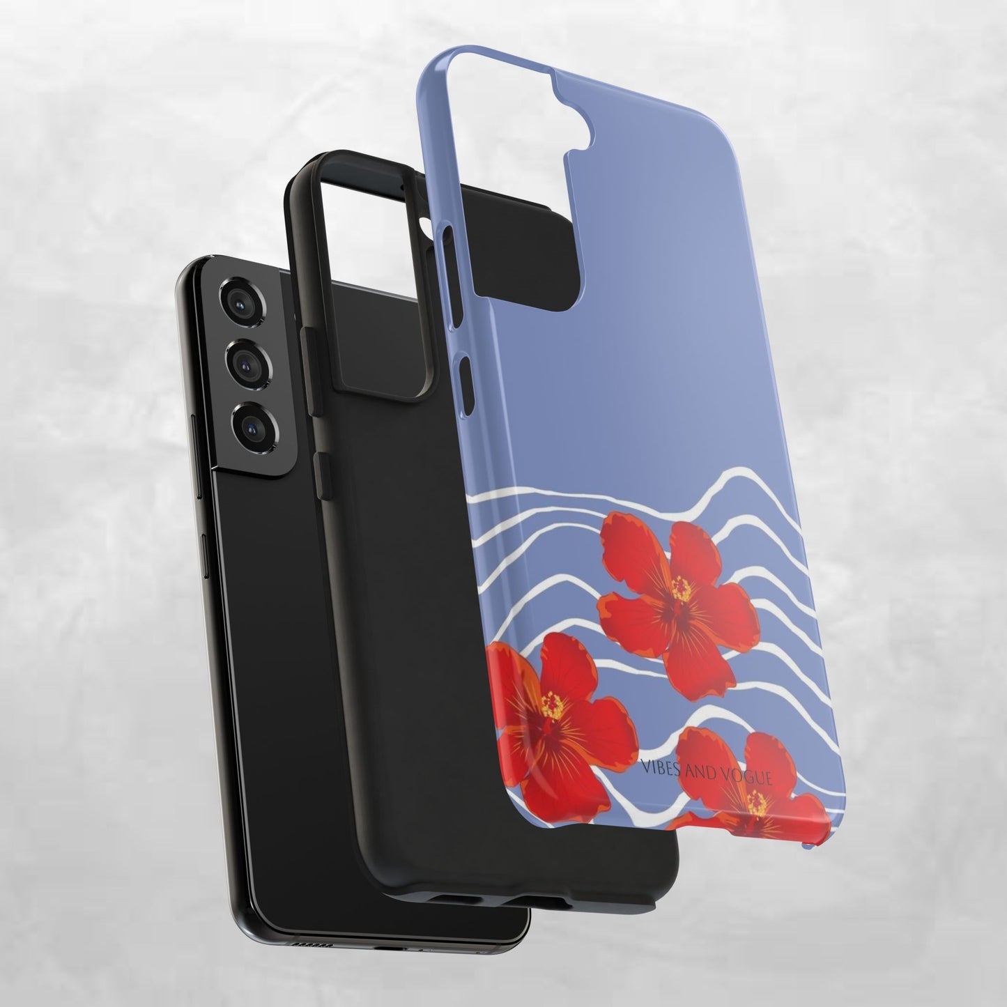 Tough Phone Case — Red Hibiscus Waves (Durable Protective Phone Cover)