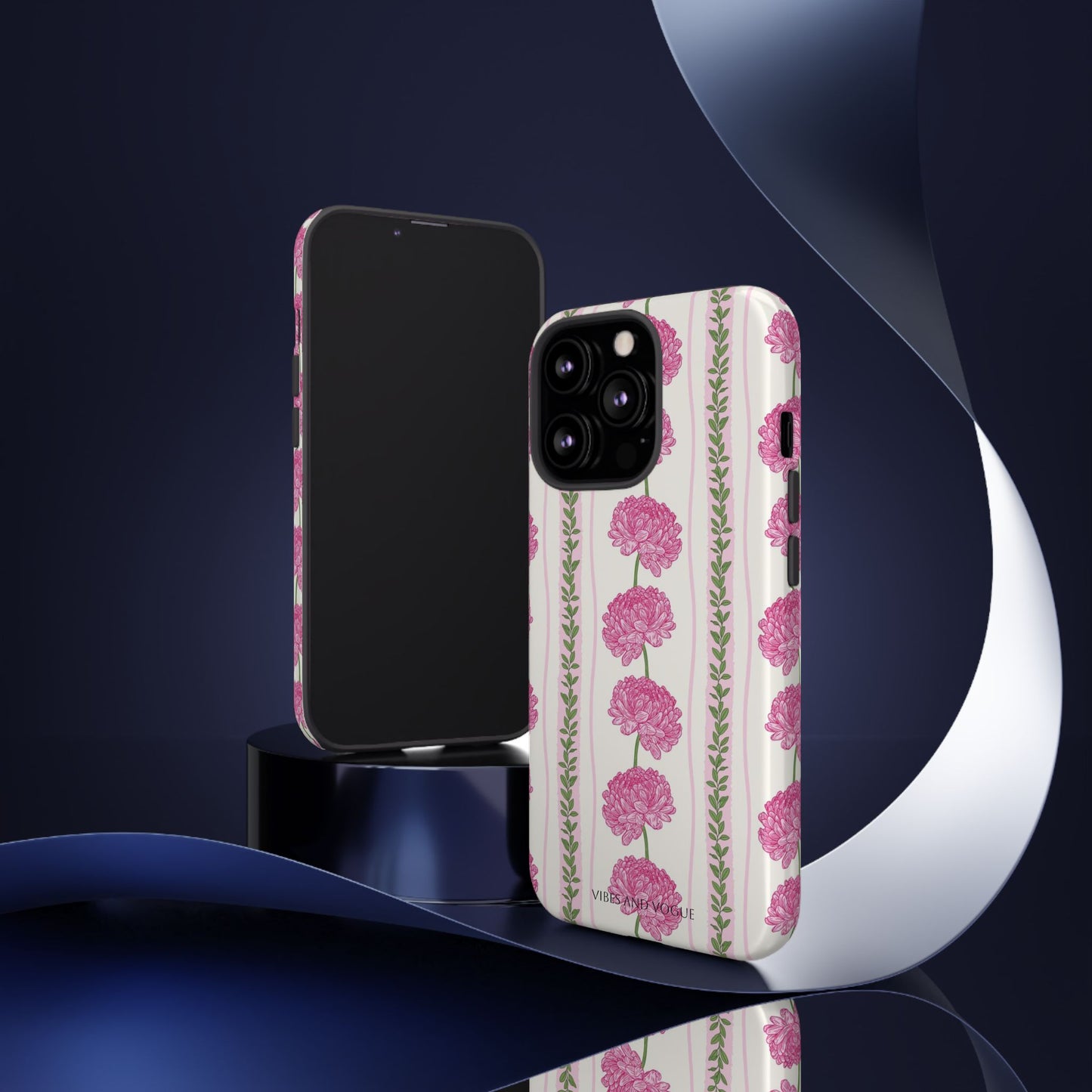 Floral Carnation Phone Case — Pink Vintage Stripe Tough Case
