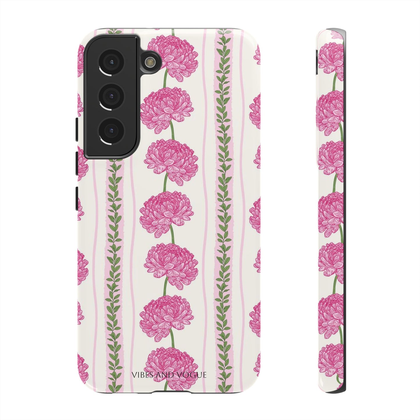 Floral Carnation Phone Case — Pink Vintage Stripe Tough Case