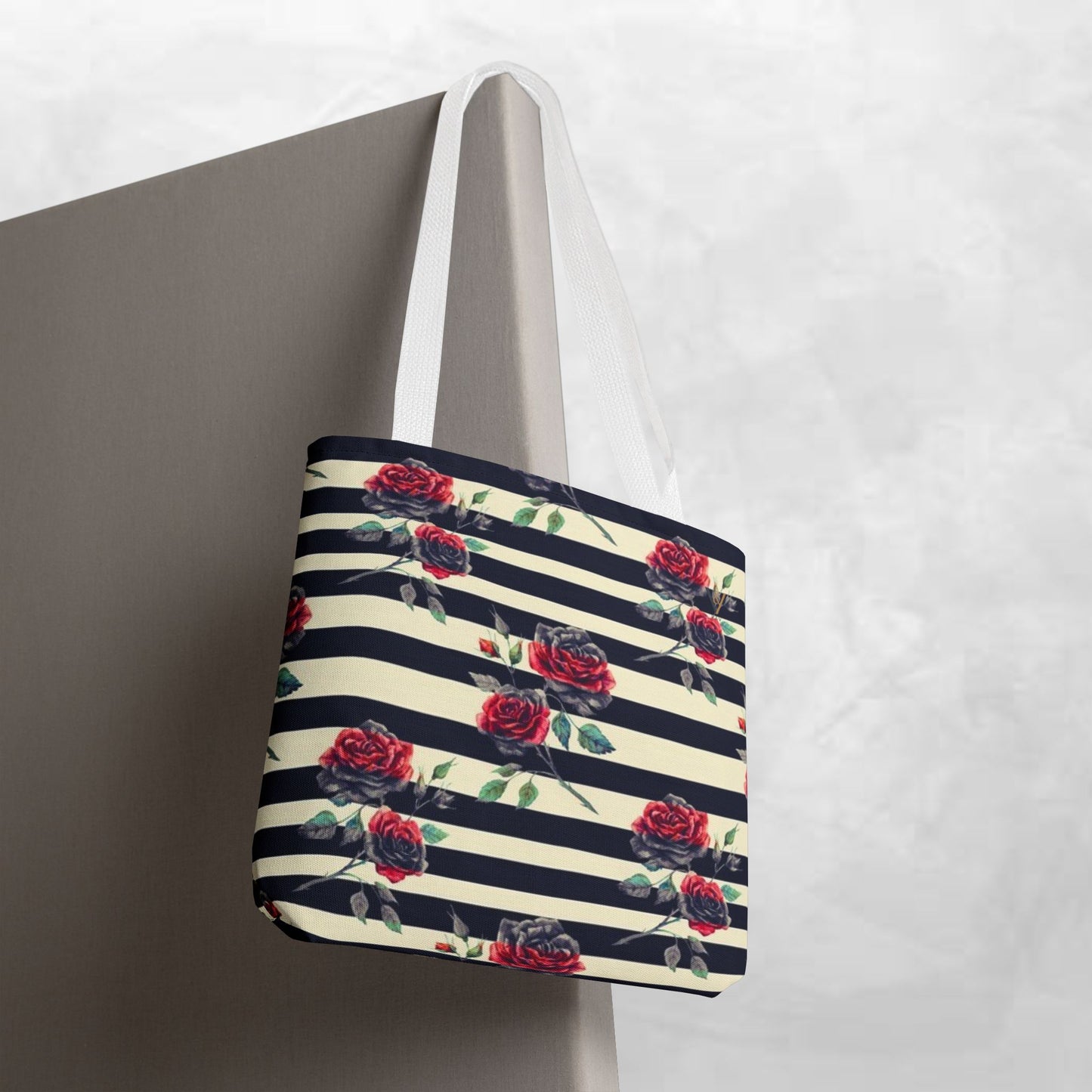 Chic Floral Tote Bag, Stylish Eco-Friendly Bag, Rose Pattern Shopping Tote, Gift for Her, Everyday Handbag, Floral Fashion