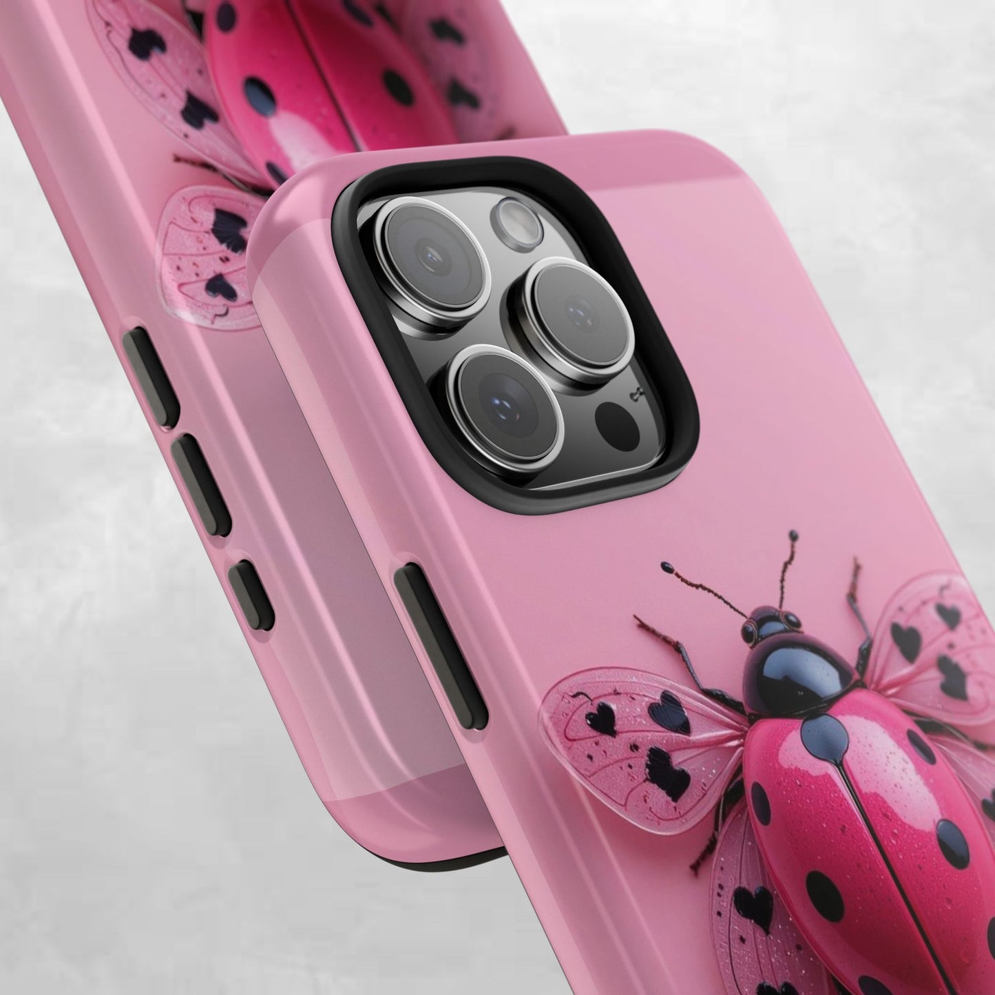 Pink Ladybug Tough Phone Case, Cute Phone Cover, Bug Lover Gift, Durable Smartphone Shell, Protective Tech Accessory