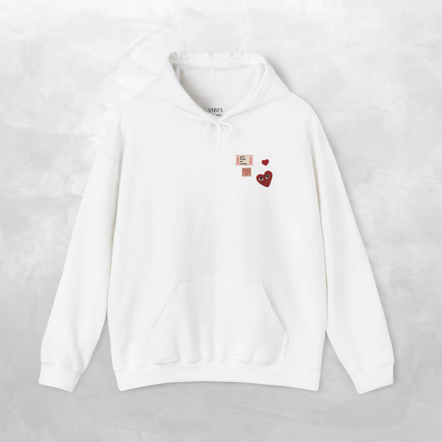 Hoodie — Tiny Vintage Valentine Hearts Chest Print