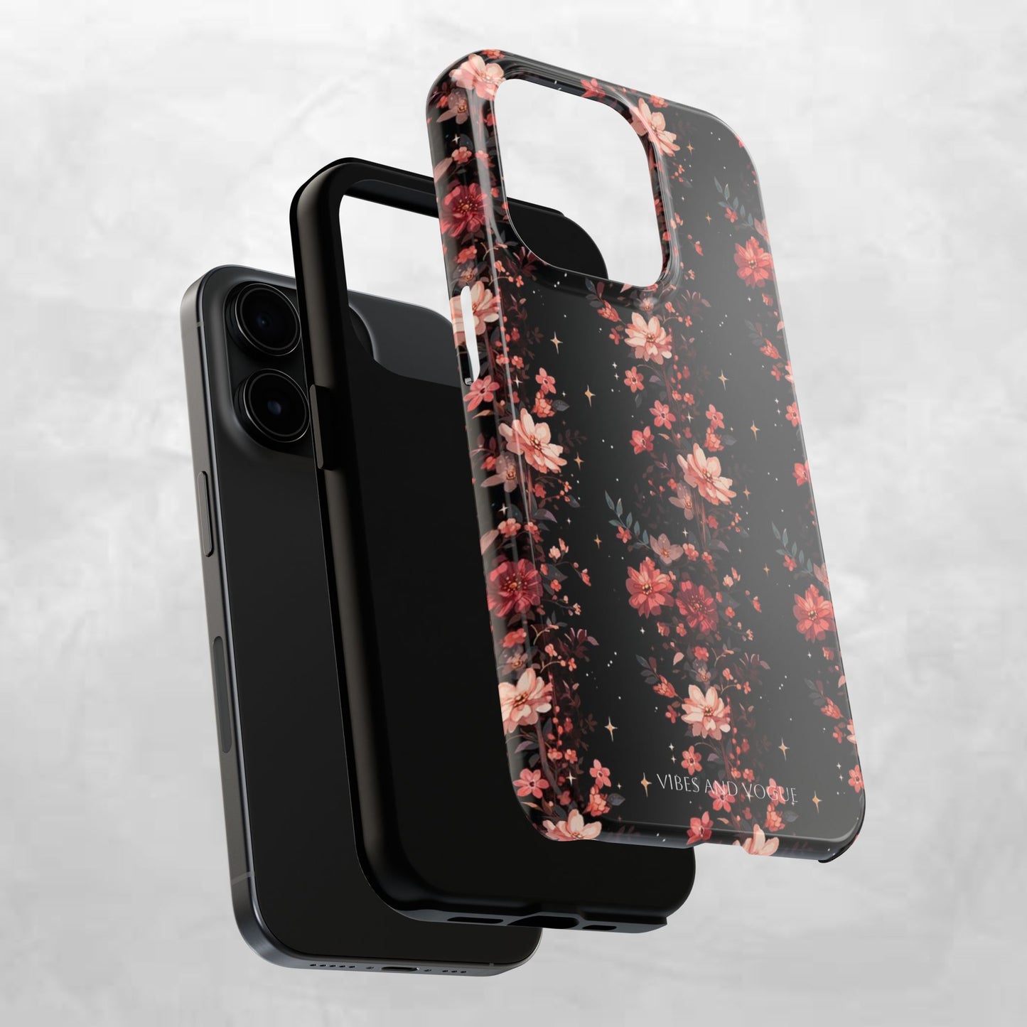 Floral Galaxy Phone Case – Dark Pink Blossom Tough Protective Case