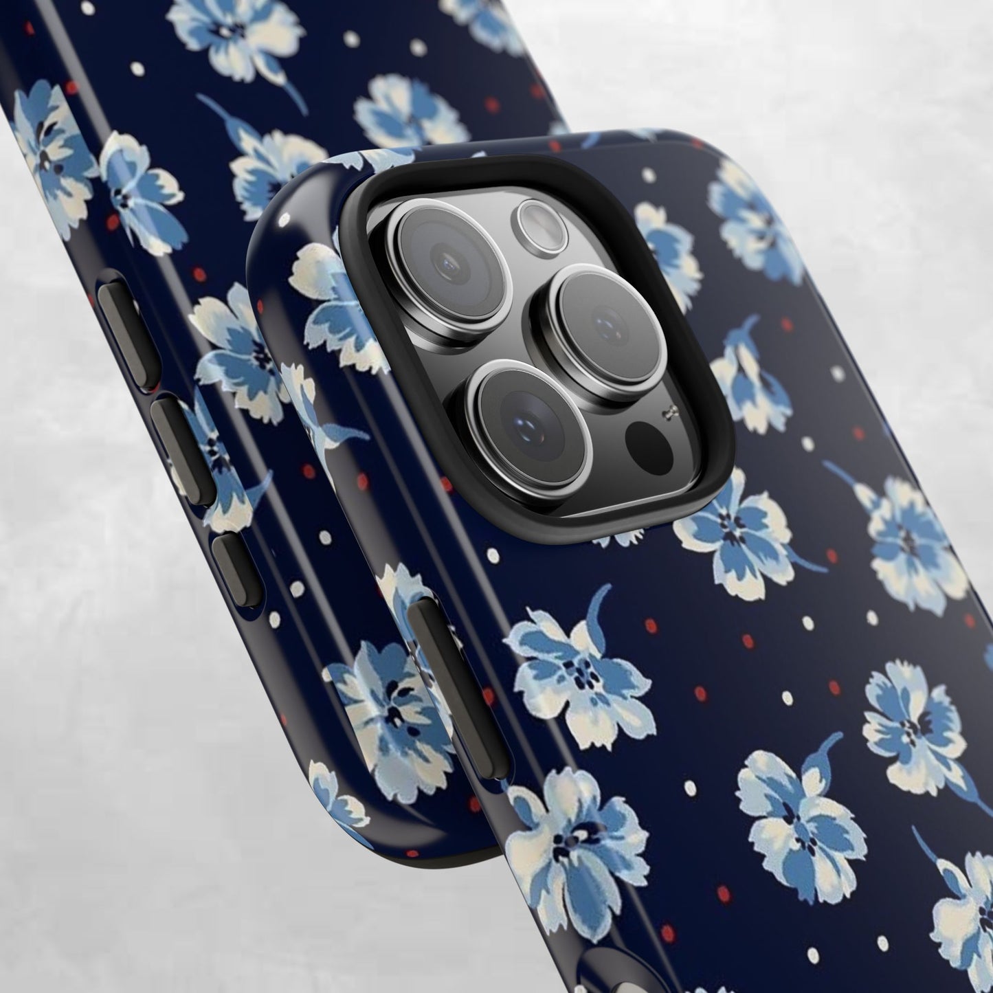 Floral Navy Tough Phone Case — Blue Blossom Protective Phone Cover