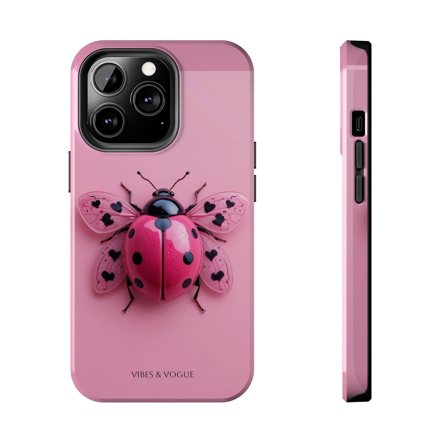 Pink Ladybug Tough Phone Case, Cute Phone Cover, Bug Lover Gift, Durable Smartphone Shell, Protective Tech Accessory