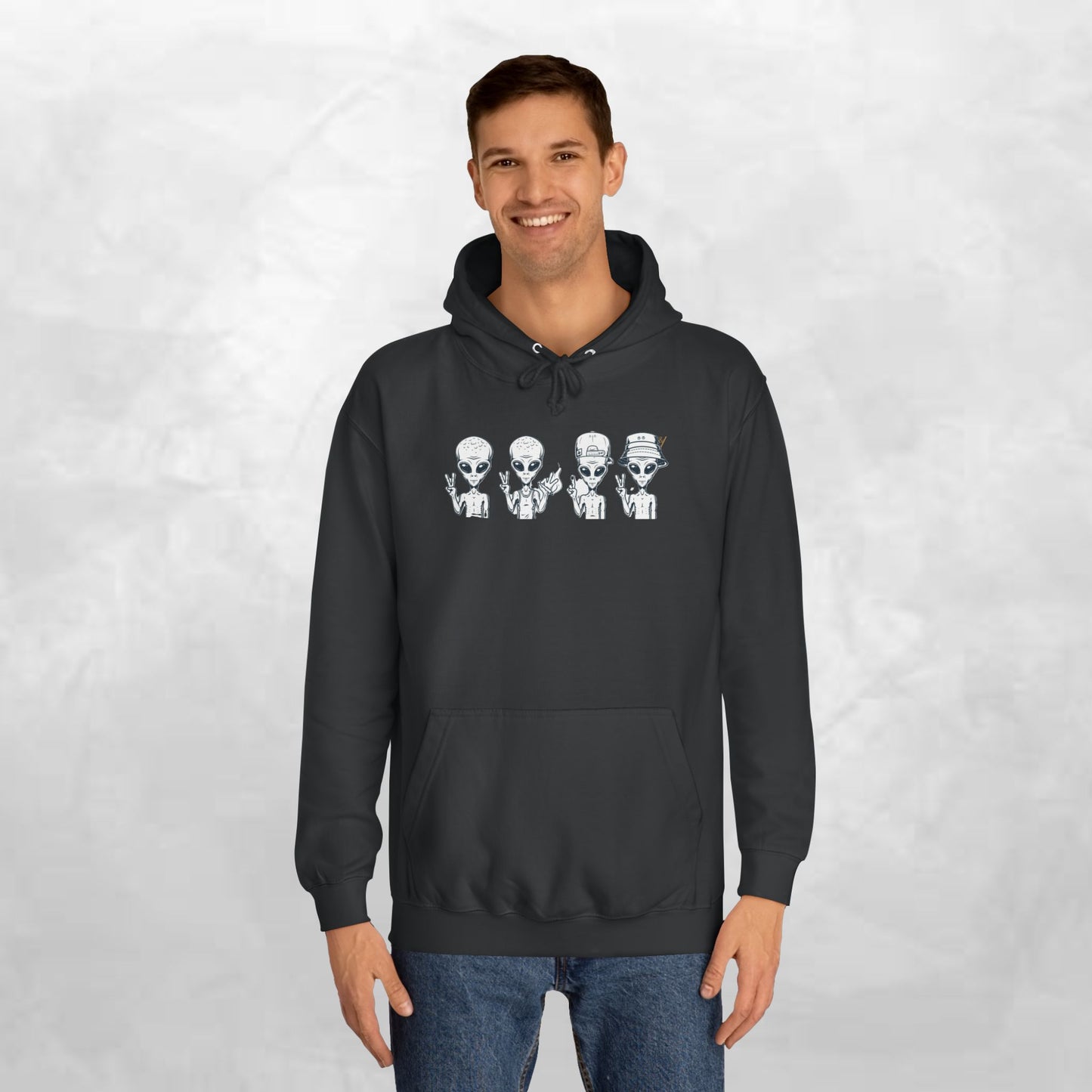 Retro Alien College Hoodie - Unisex Warm Sweatshirt for Campus Style