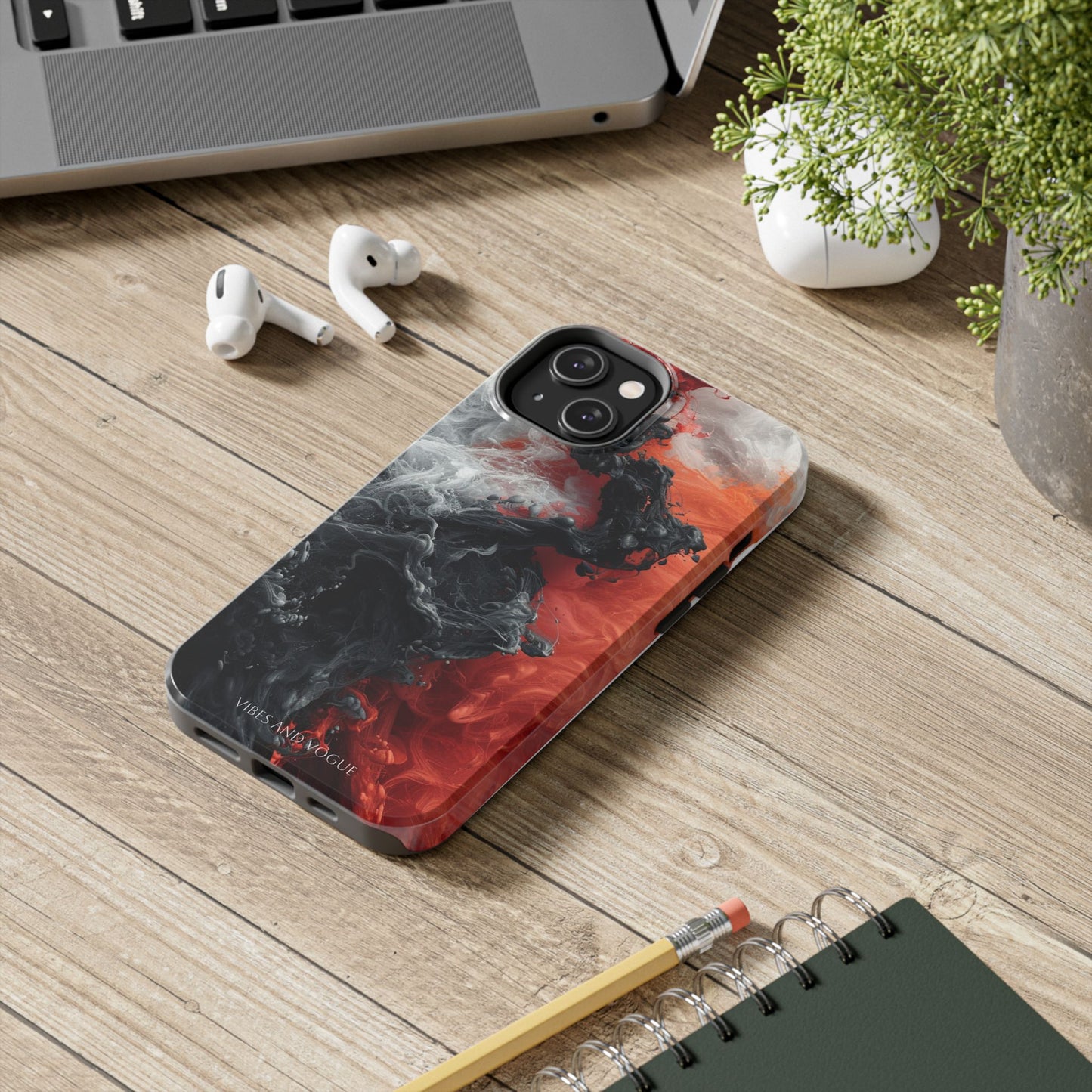 Abstract Red & Black Smoke Tough Phone Case — Vibes and Vogue Protective Cover