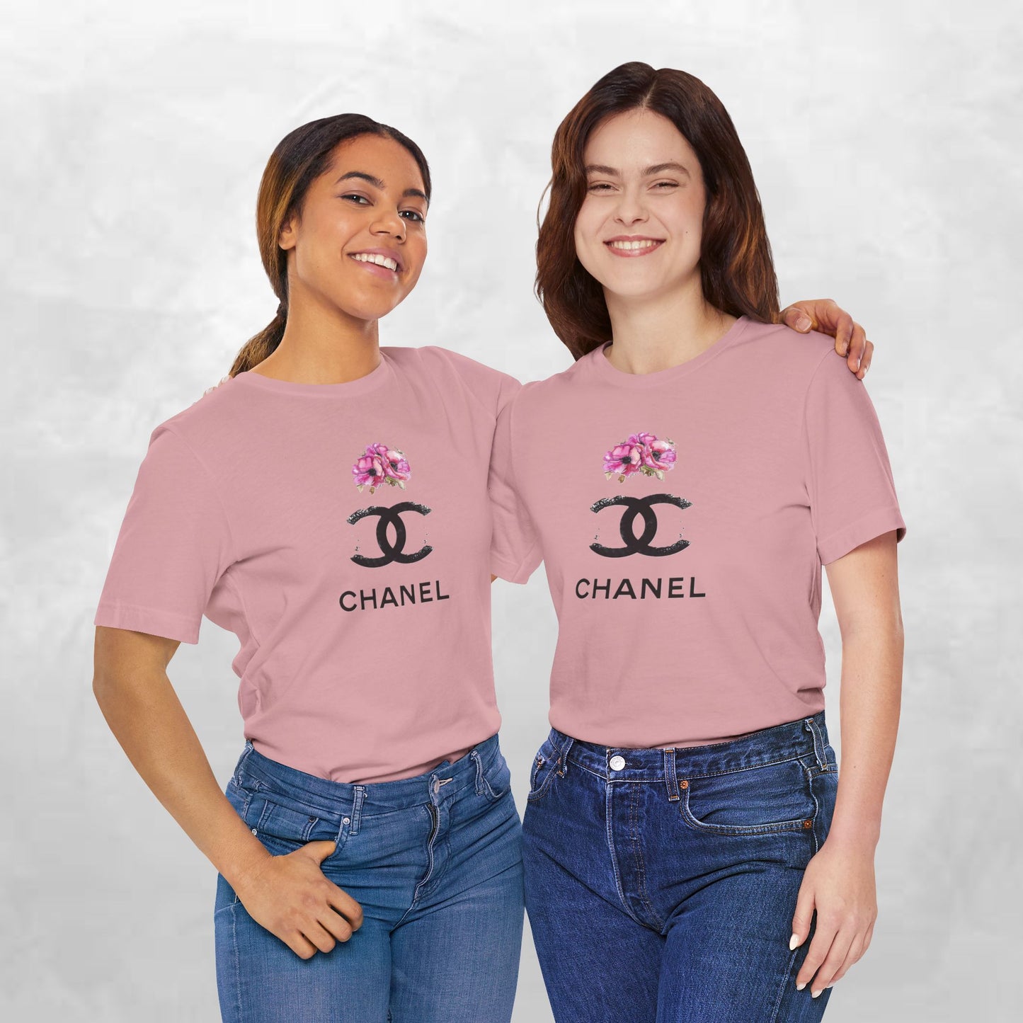 Chic Floral Logo Tee | Stylish Unisex Jersey Short Sleeve T-Shirt, Fashion Tee, Luxury Aesthetic, Gift for Her, Casual Wear, Trendy Apparel