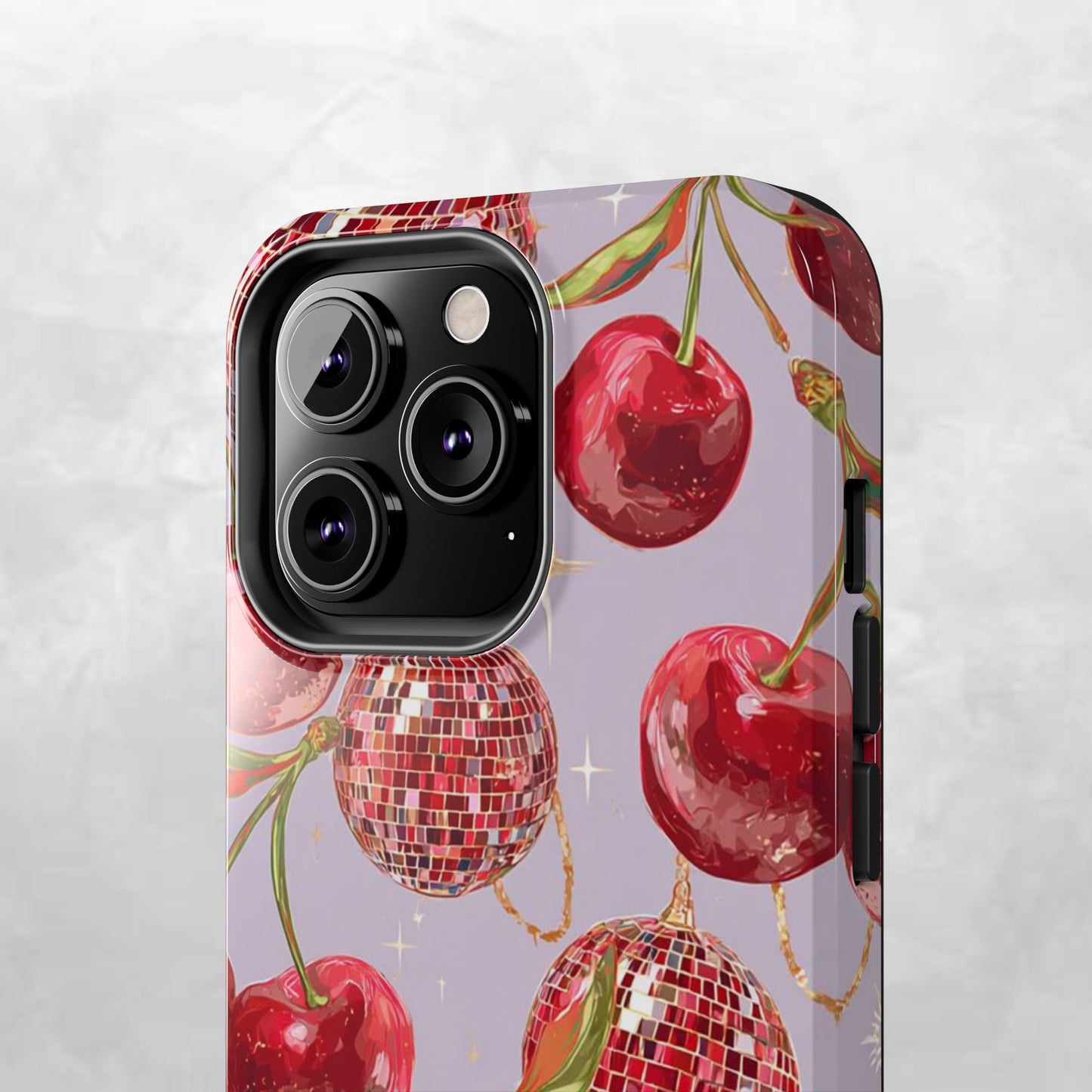 Disco Cherry Tough Phone Case — Retro Sparkle iPhone Protection
