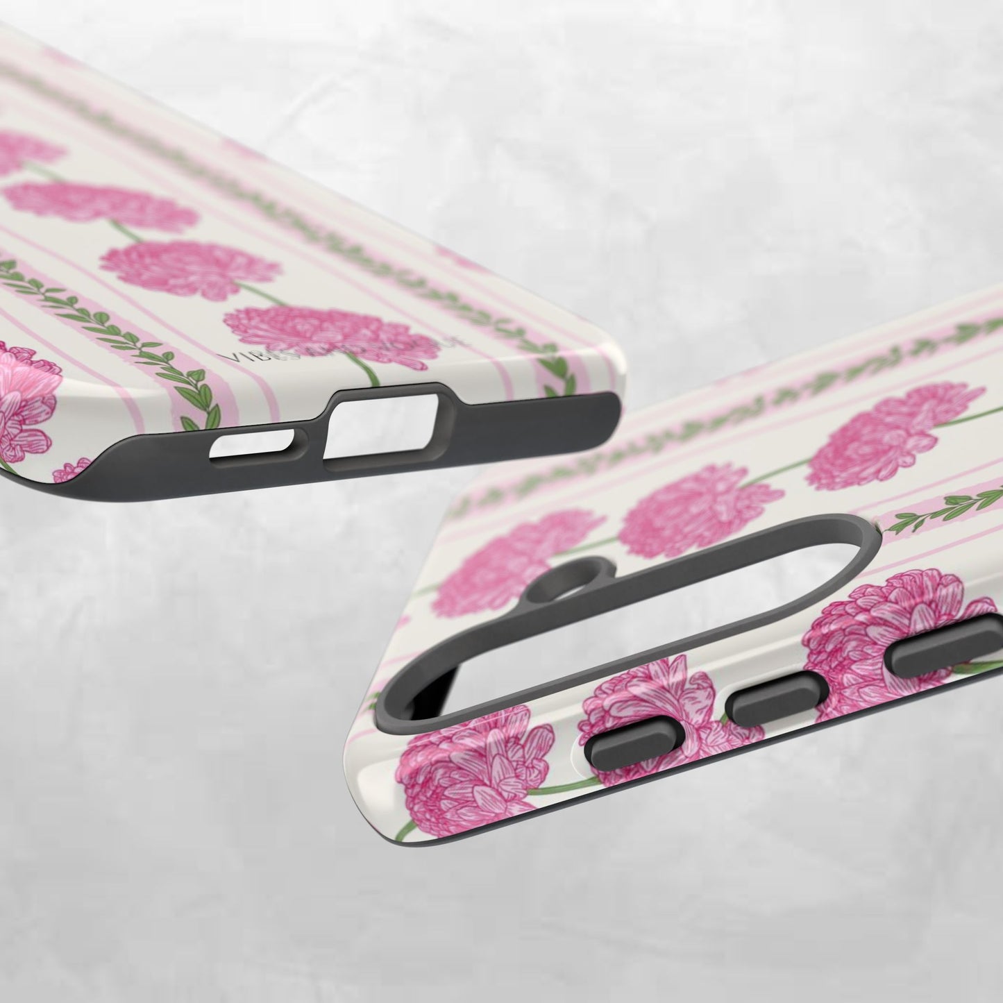 Floral Carnation Phone Case — Pink Vintage Stripe Tough Case