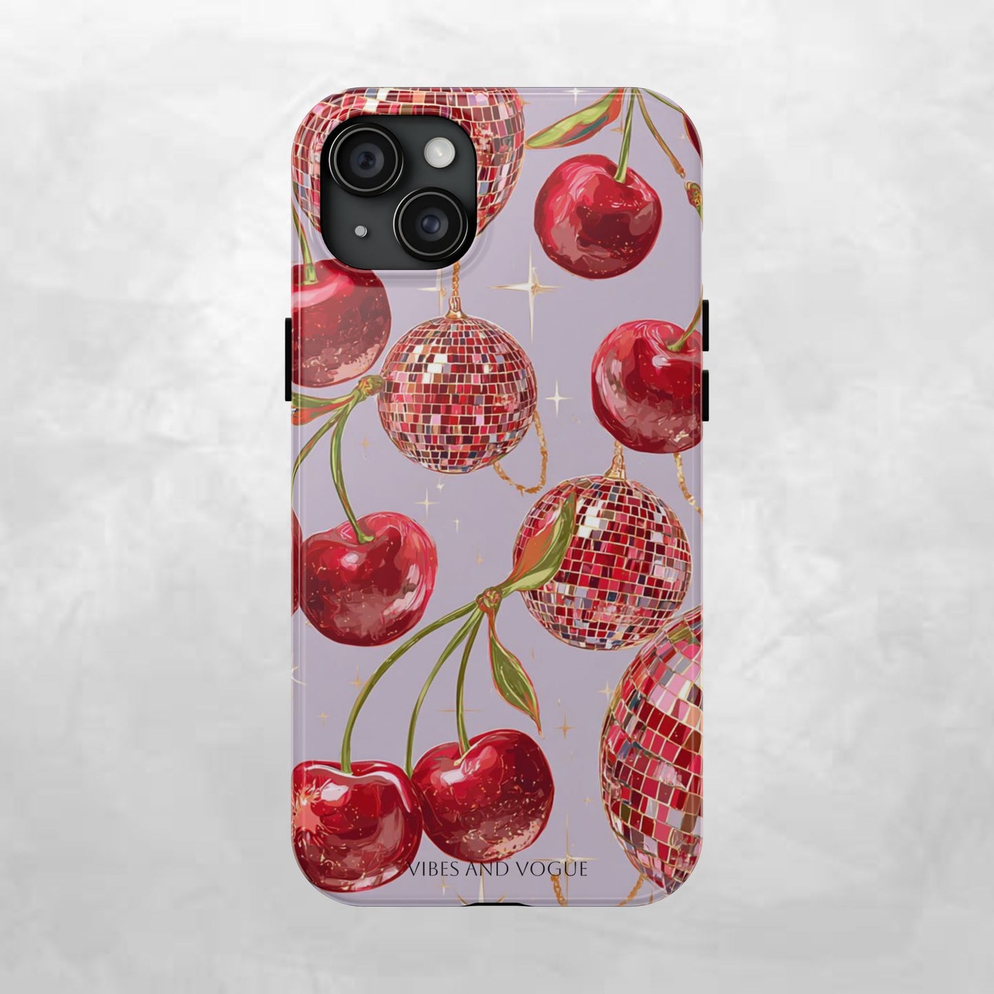 Disco Cherry Tough Phone Case — Retro Sparkle iPhone Protection