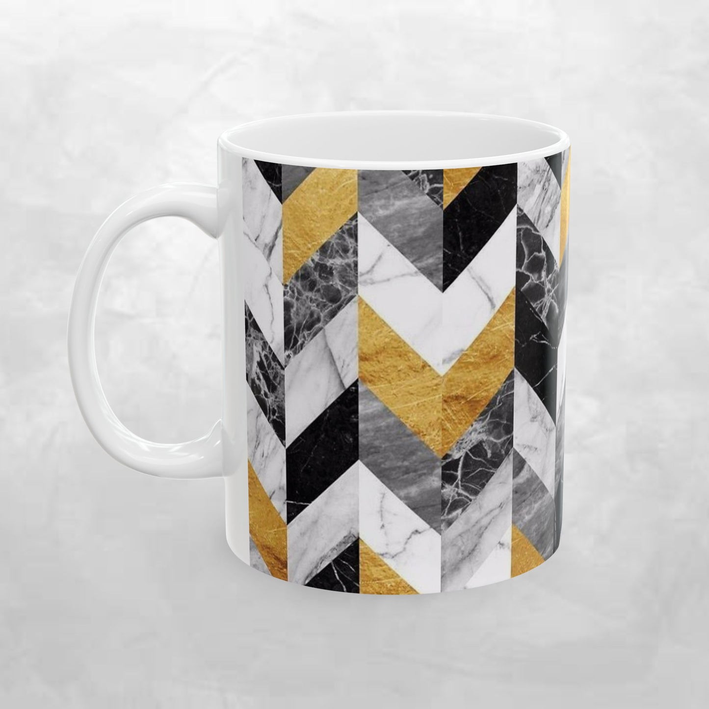 Luxurious Chevron Ceramic Mug - Marble & Gold Design (11oz, 15oz)