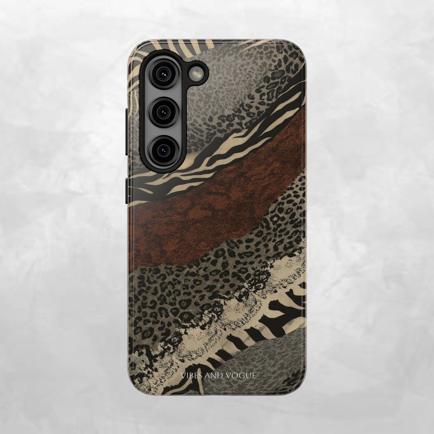 Safari Patchwork Tough Phone Case — Brown Leopard & Zebra Animal Print