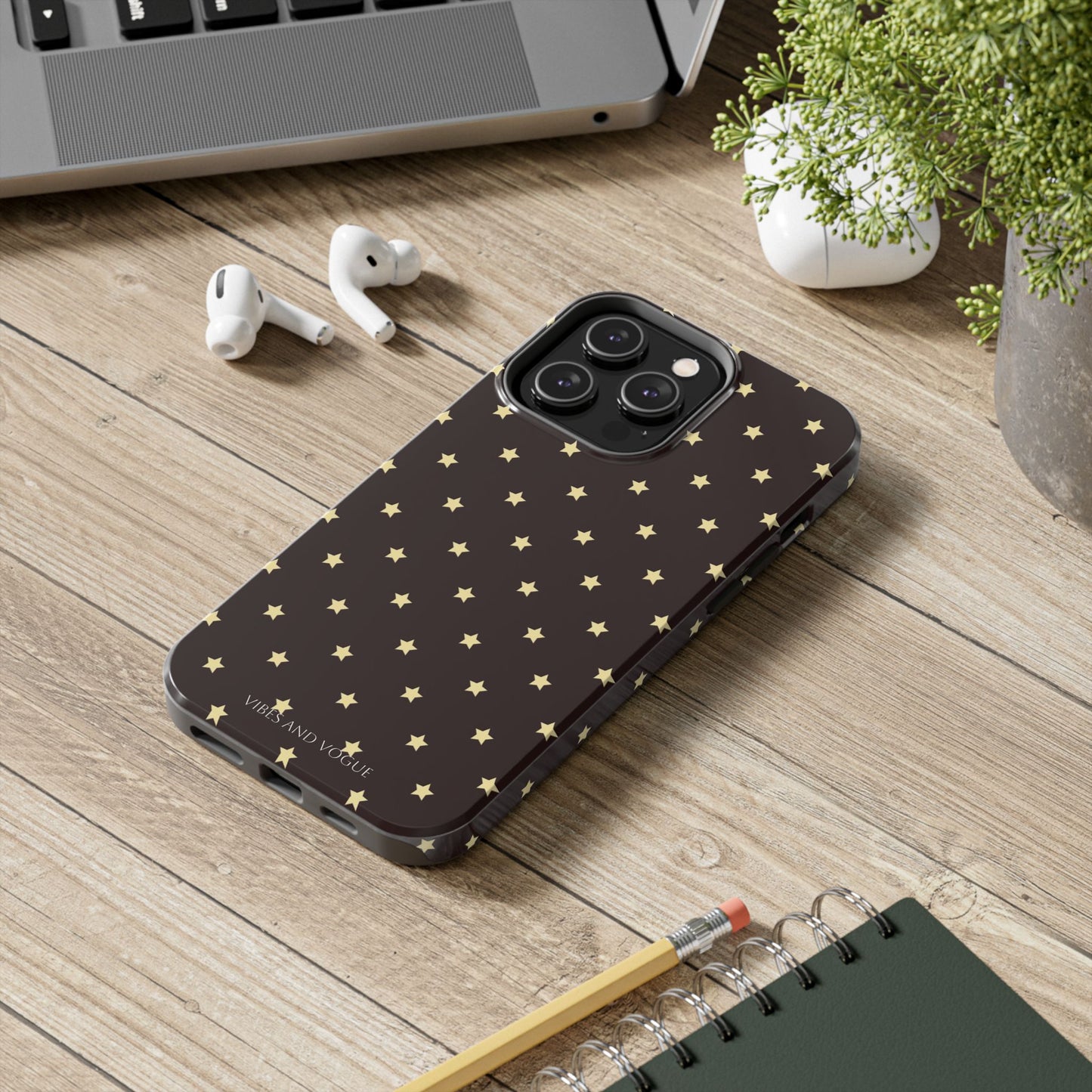 Star Pattern Tough Phone Case — Gold Stars on Chocolate Brown