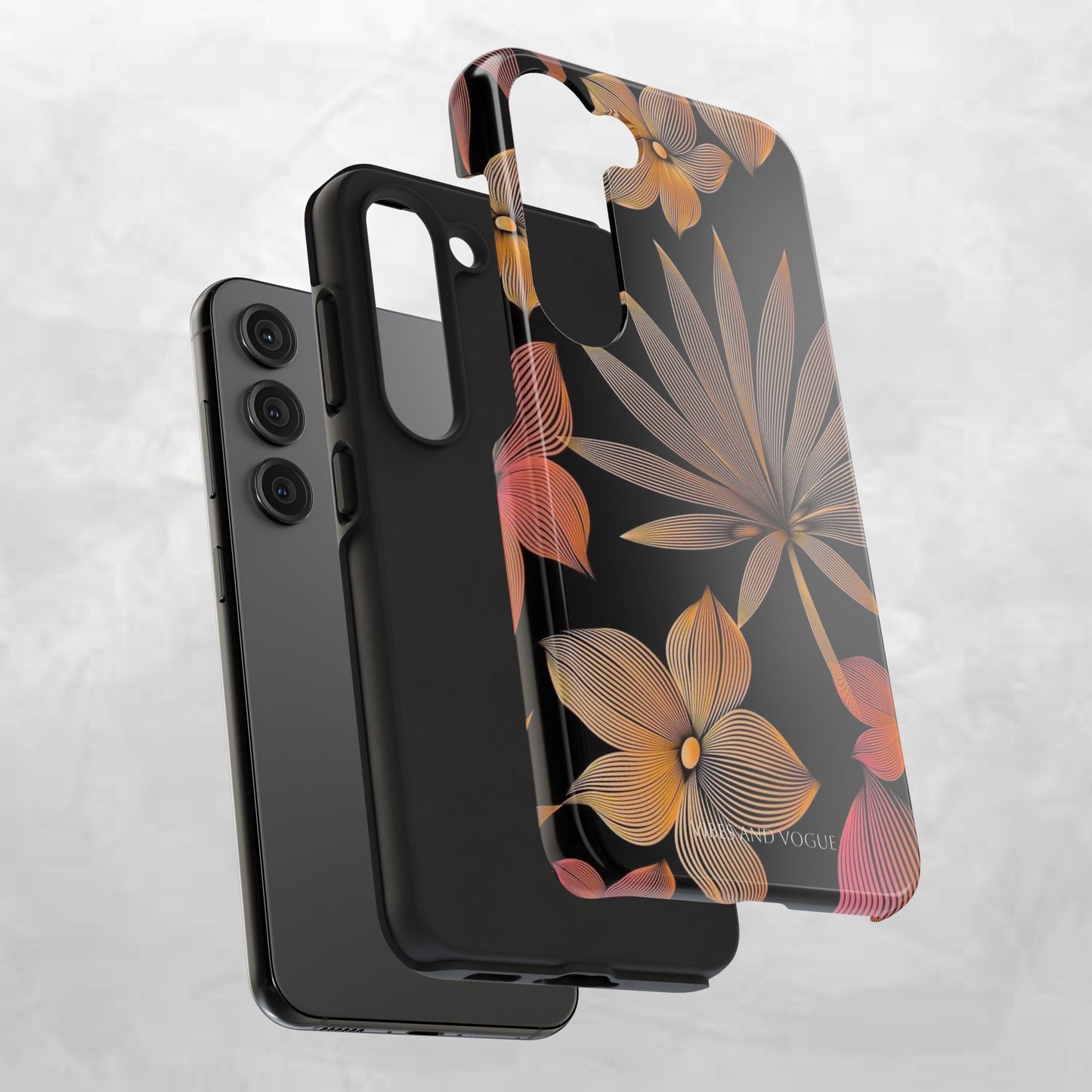 Tough Phone Case — Botanical Line Art Floral Design (Black & Copper)