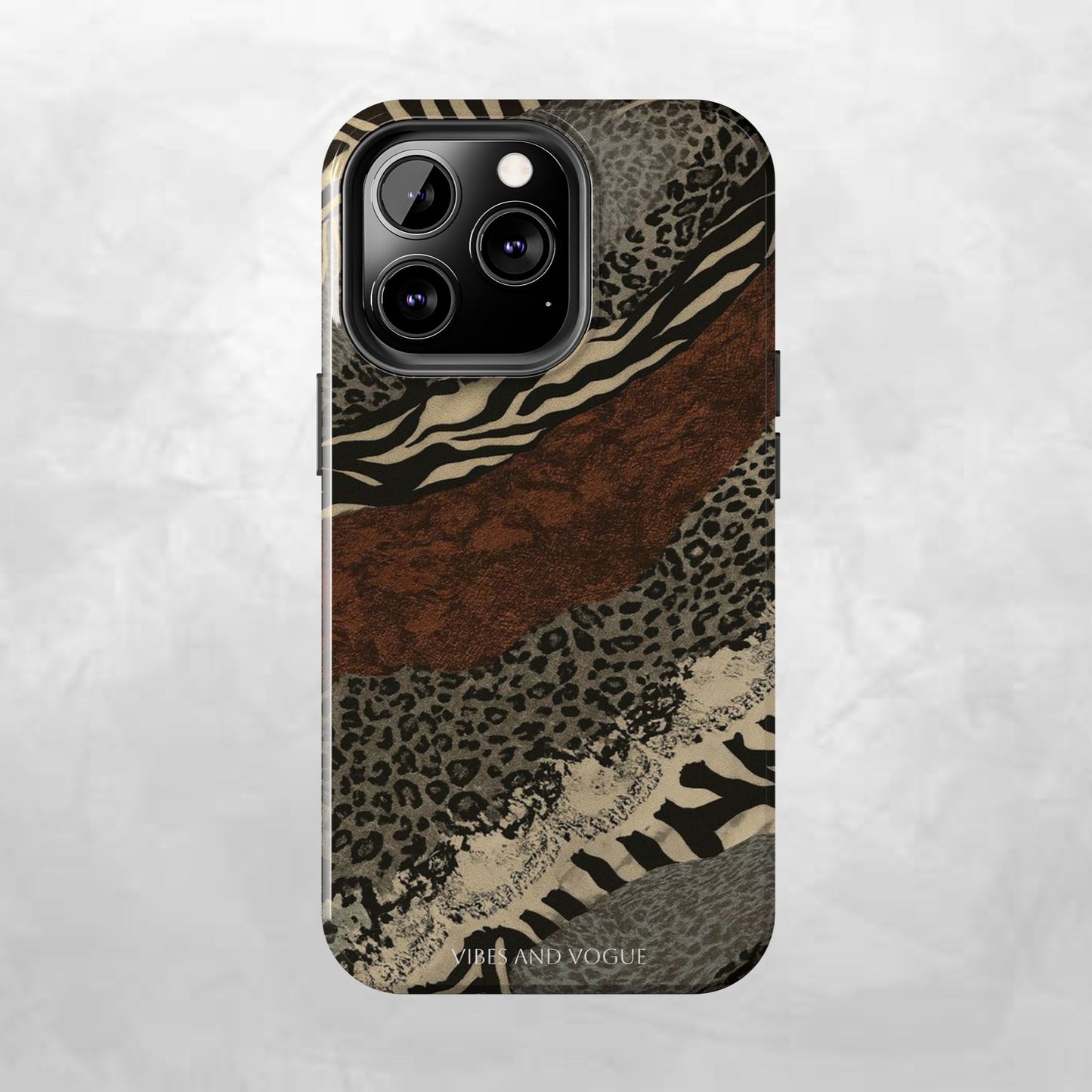 Safari Patchwork Tough Phone Case — Brown Leopard & Zebra Animal Print