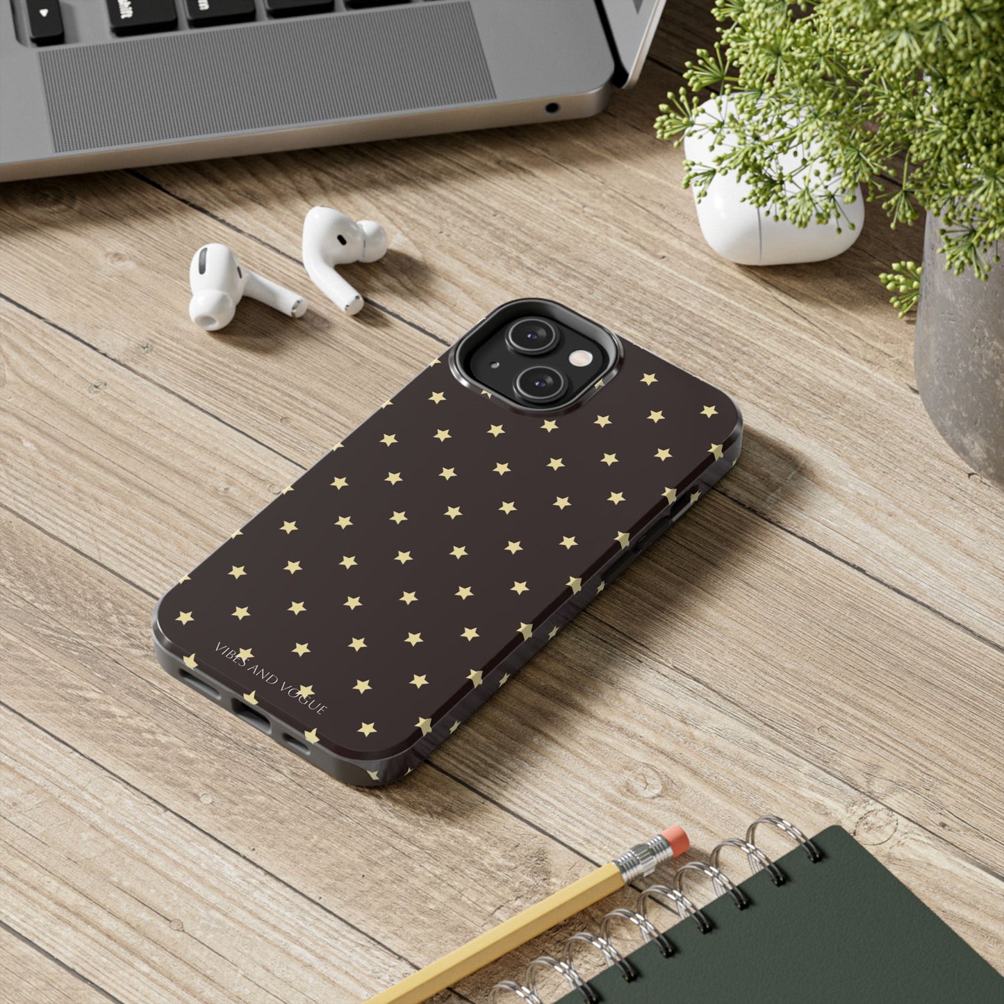Star Pattern Tough Phone Case — Gold Stars on Chocolate Brown