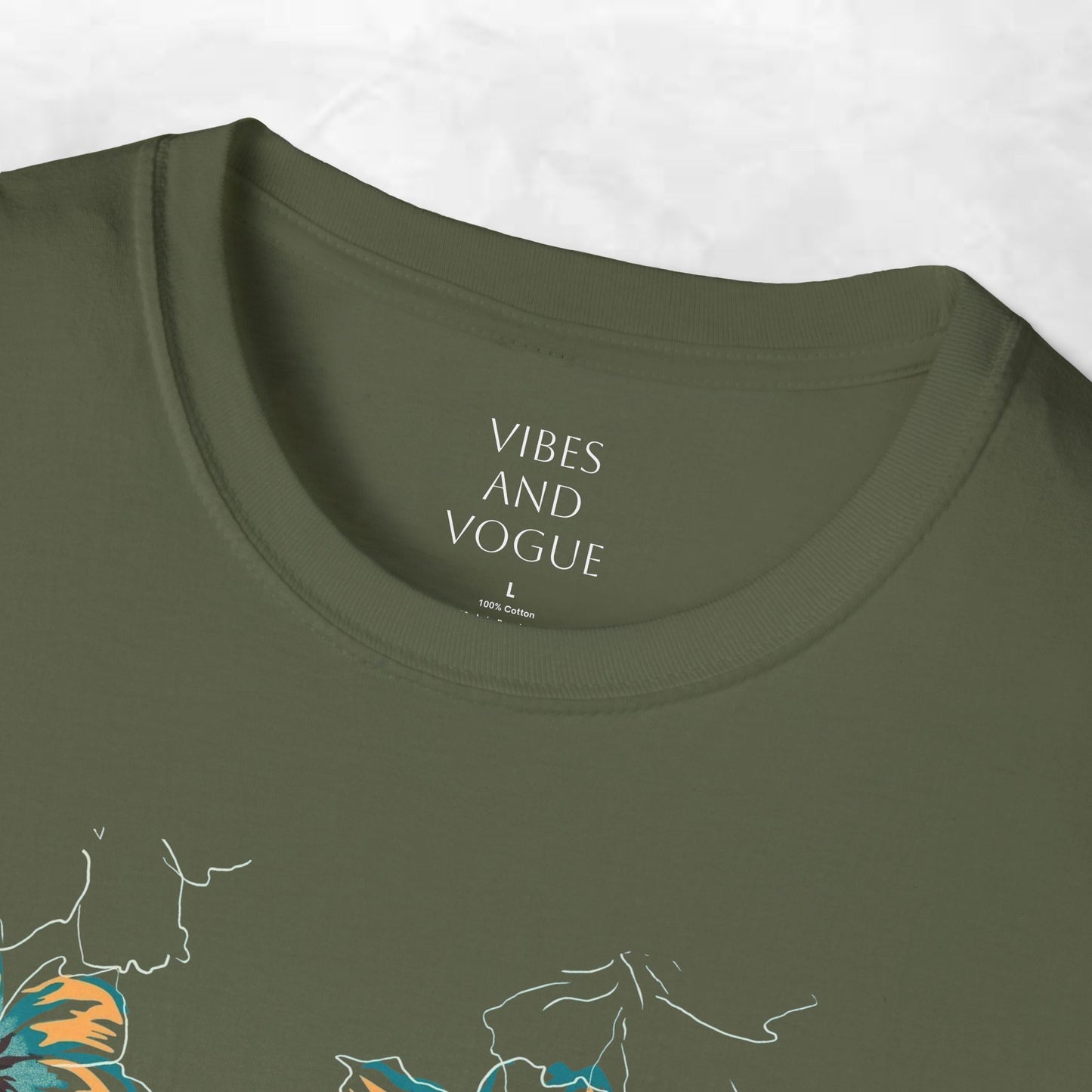 Floral Watercolor Tee — Teal & Gold Blossom Graphic T-Shirt