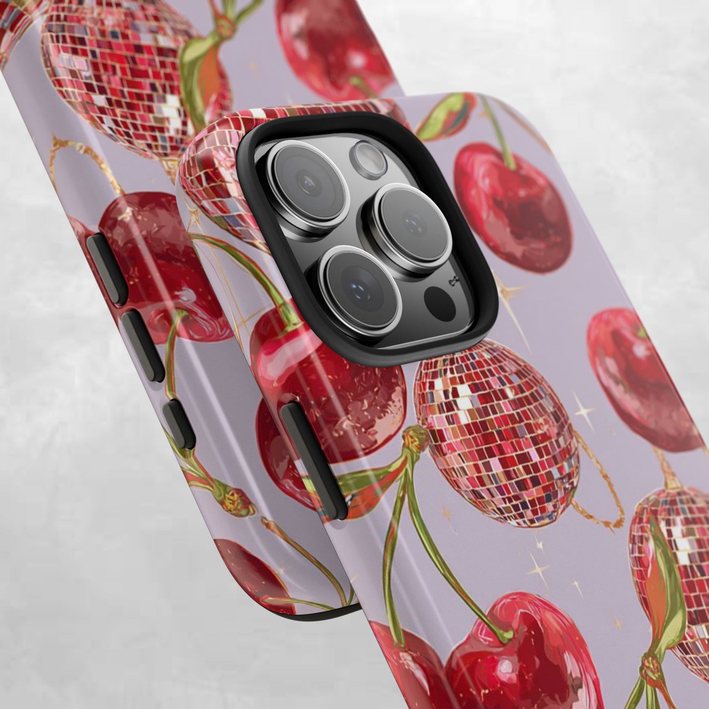 Disco Cherry Tough Phone Case — Retro Sparkle iPhone Protection