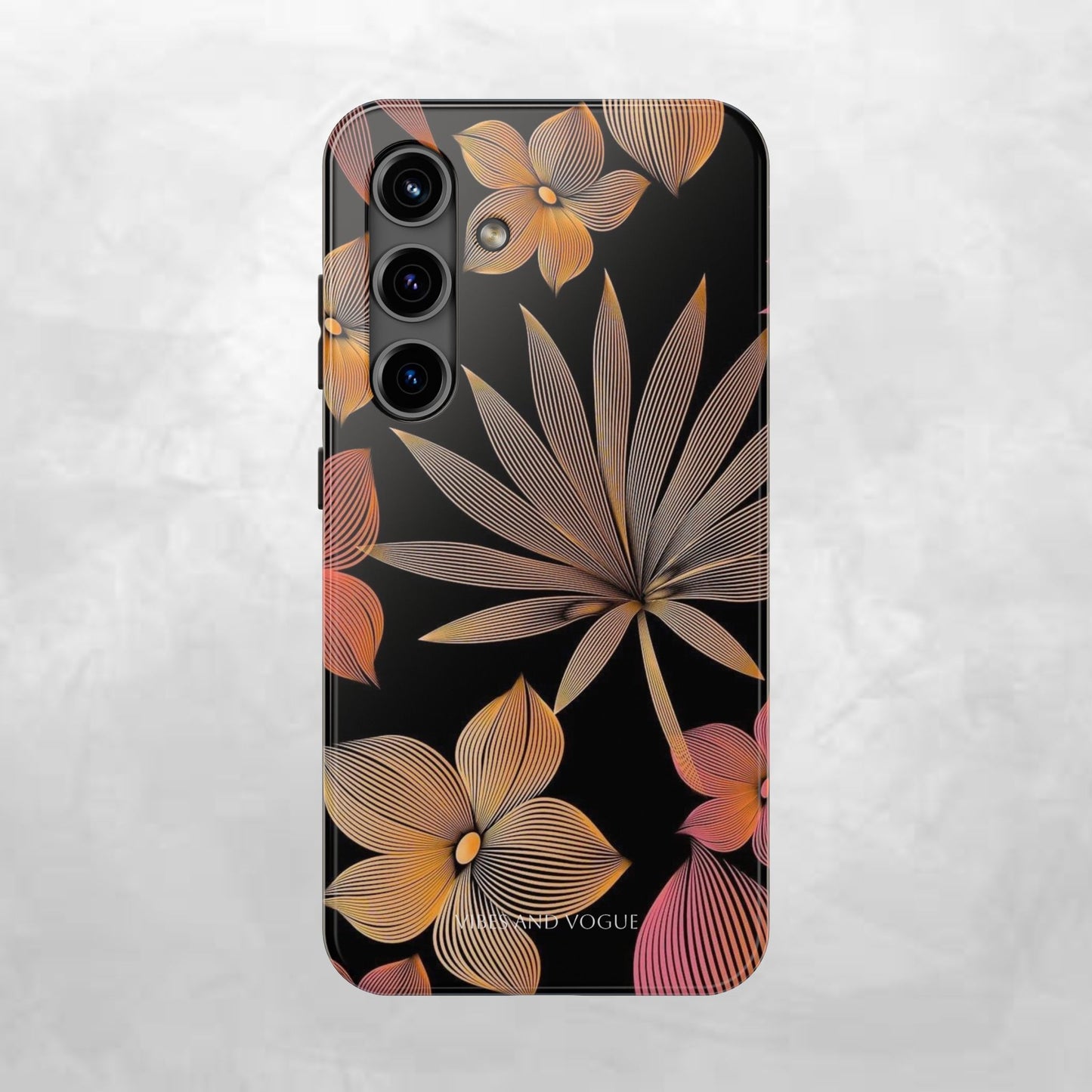Tough Phone Case — Botanical Line Art Floral Design (Black & Copper)