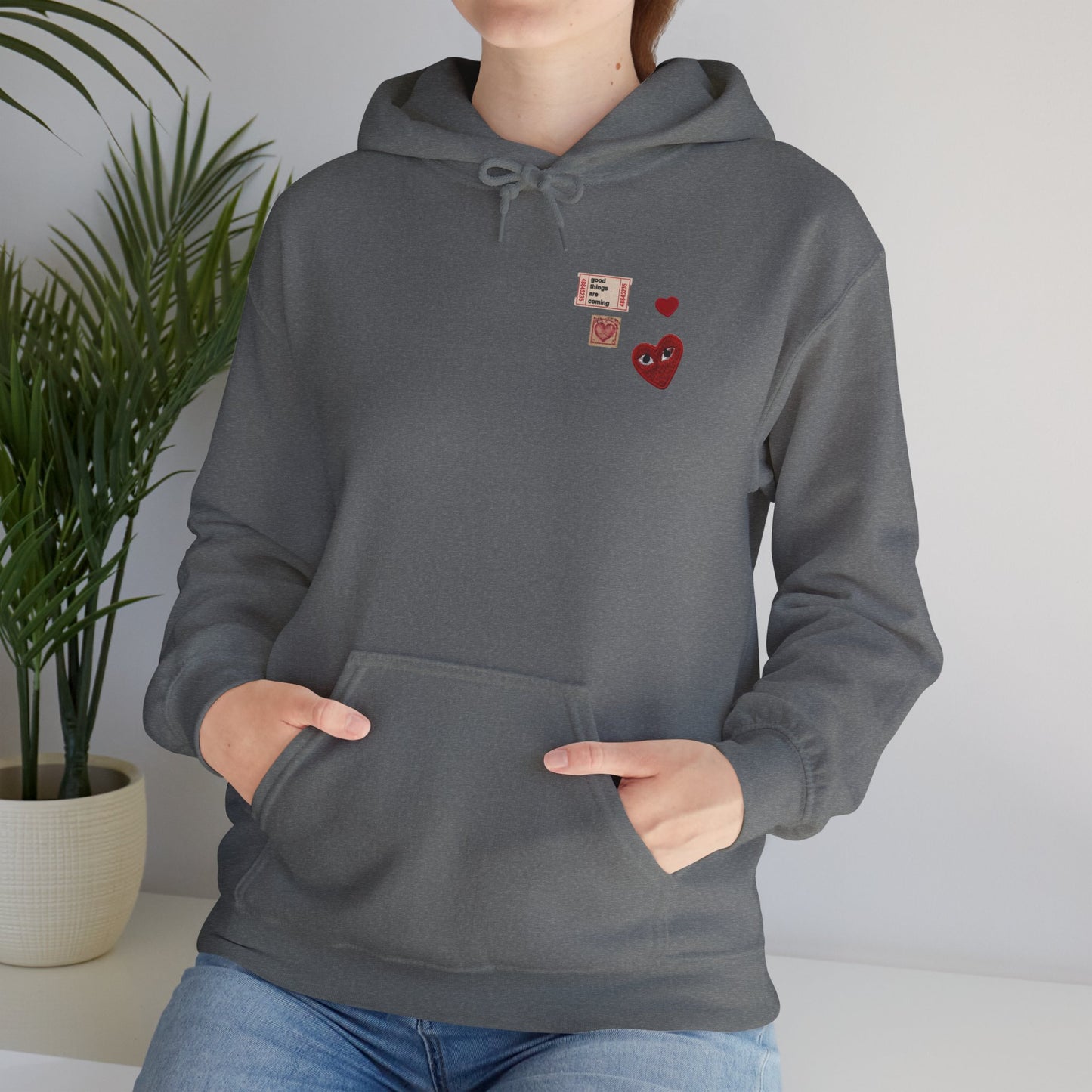 Hoodie — Tiny Vintage Valentine Hearts Chest Print