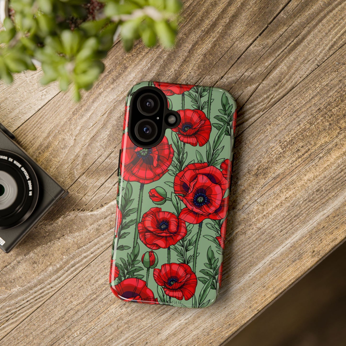 Floral Tough Case - Red Poppy Design for iPhone