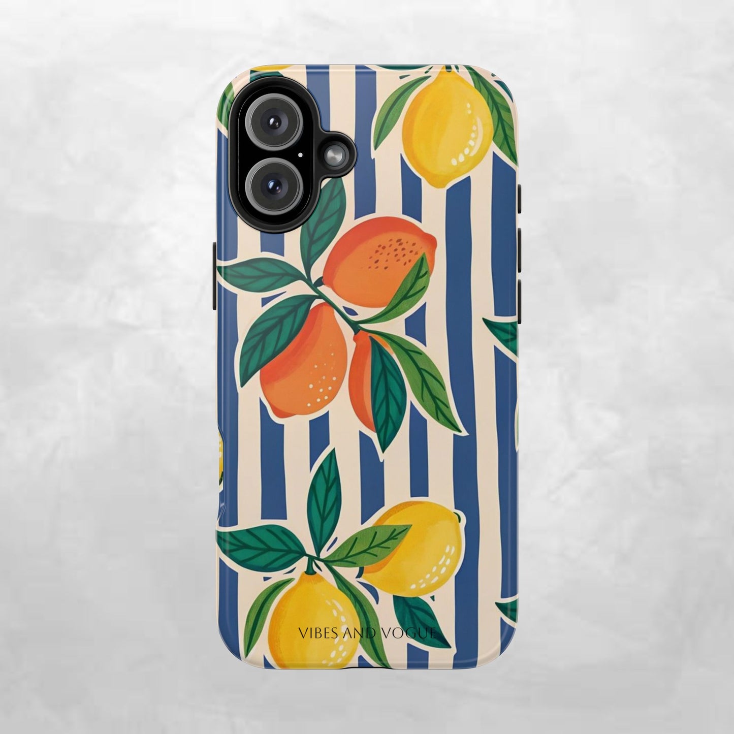 Lemon & Orange Stripe Tough Phone Case — Vibrant Citrus Pattern Protective Cover