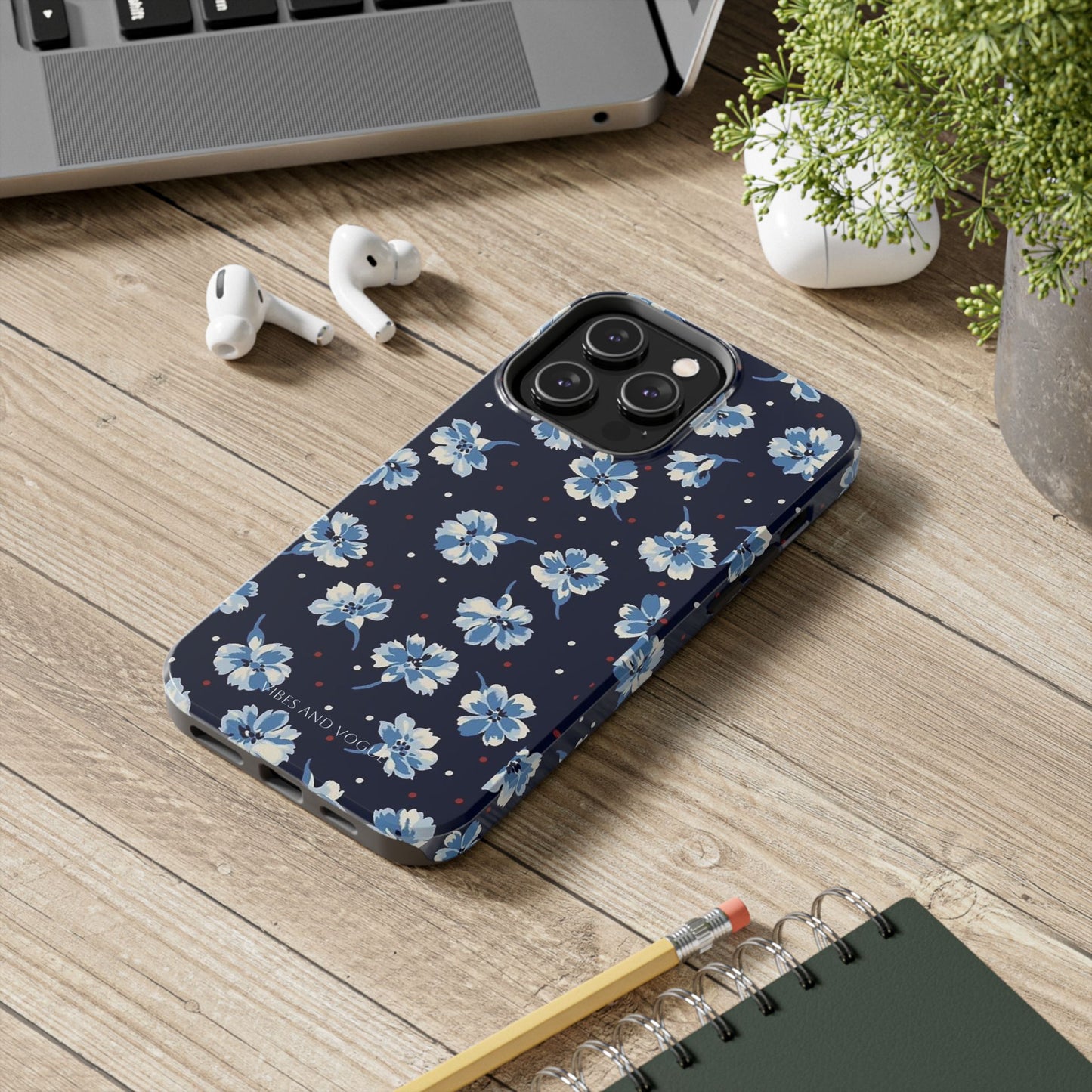 Floral Navy Tough Phone Case — Blue Blossom Protective Phone Cover