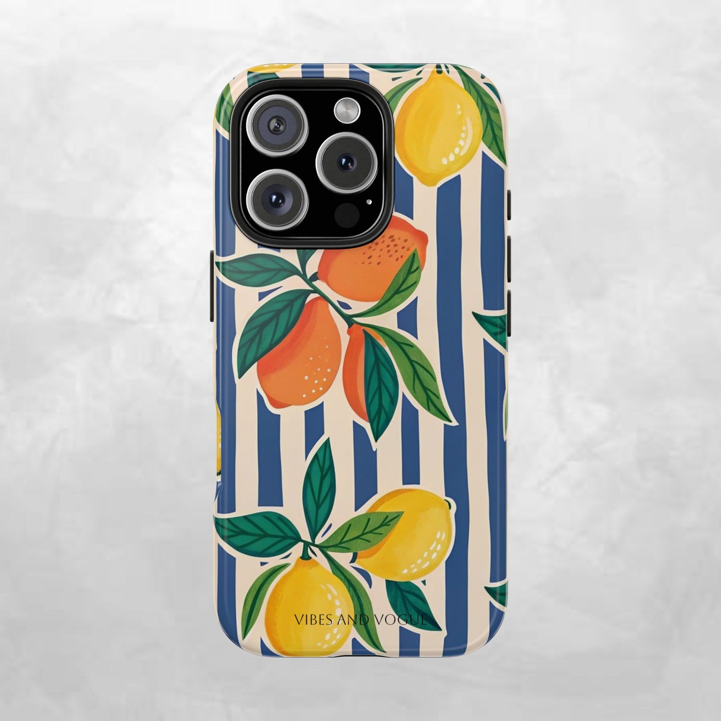 Lemon & Orange Stripe Tough Phone Case — Vibrant Citrus Pattern Protective Cover