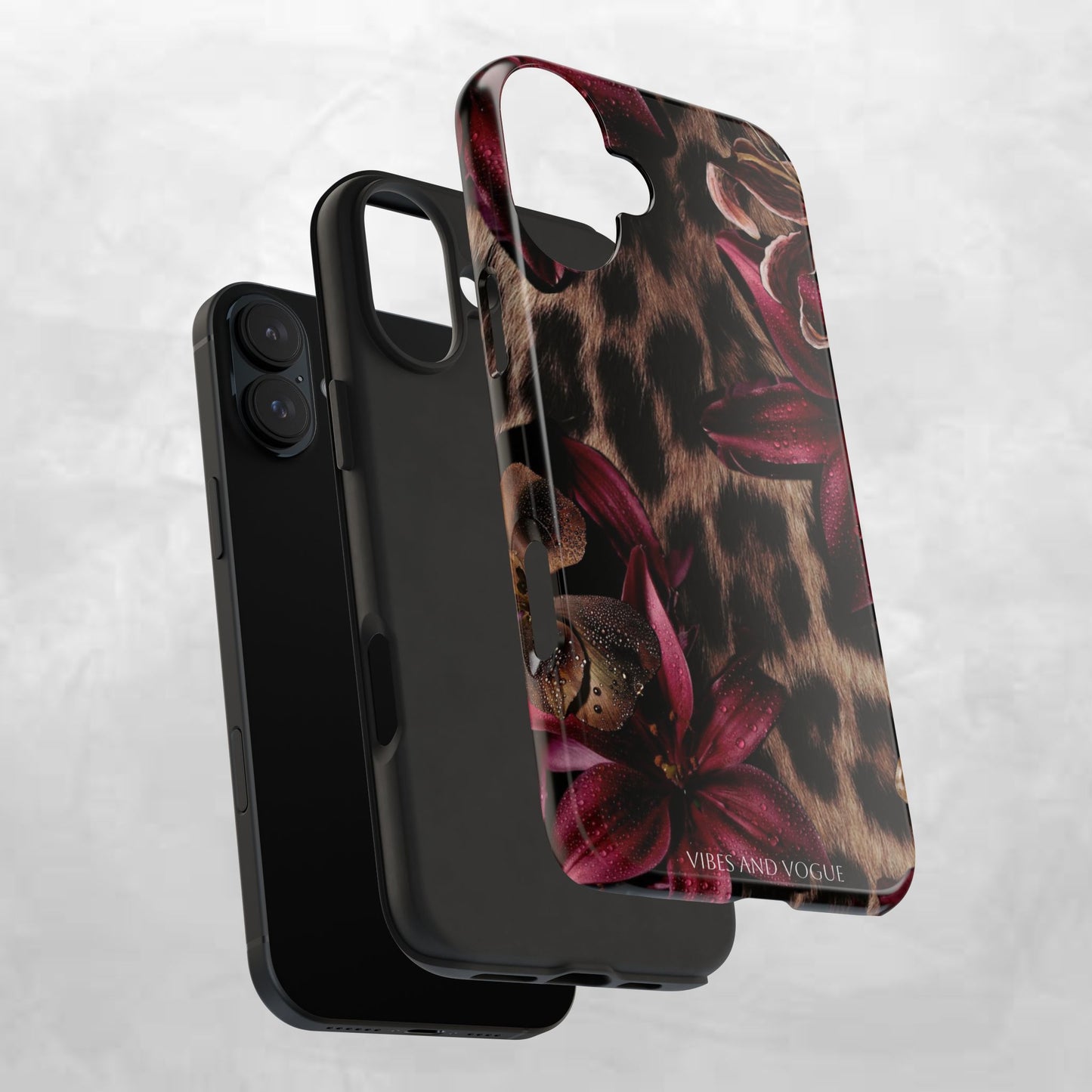Leopard Bloom Tough Phone Case — Burgundy Floral Protective Cover