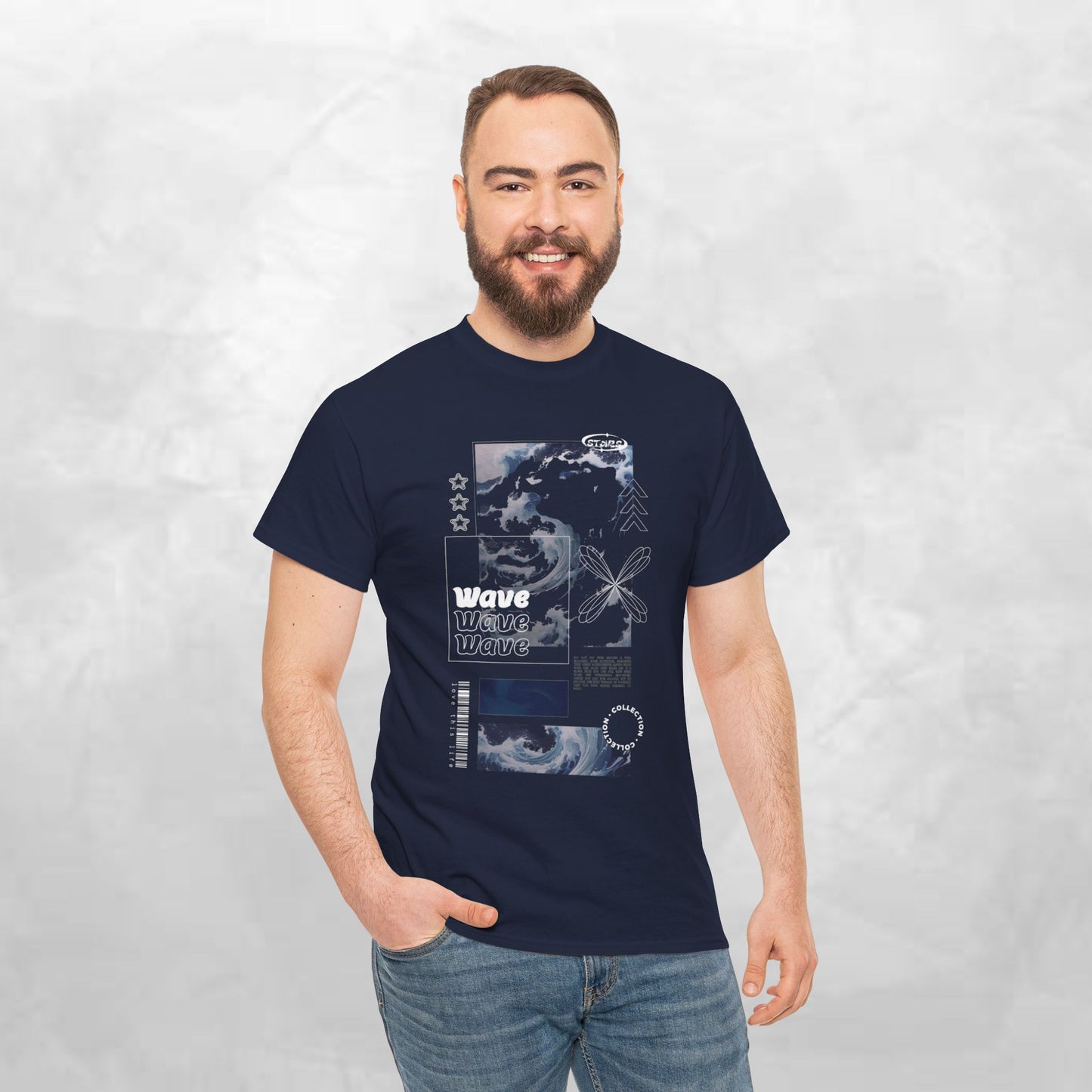 Wave Graphic Tee — Retro Surf Collage T-Shirt