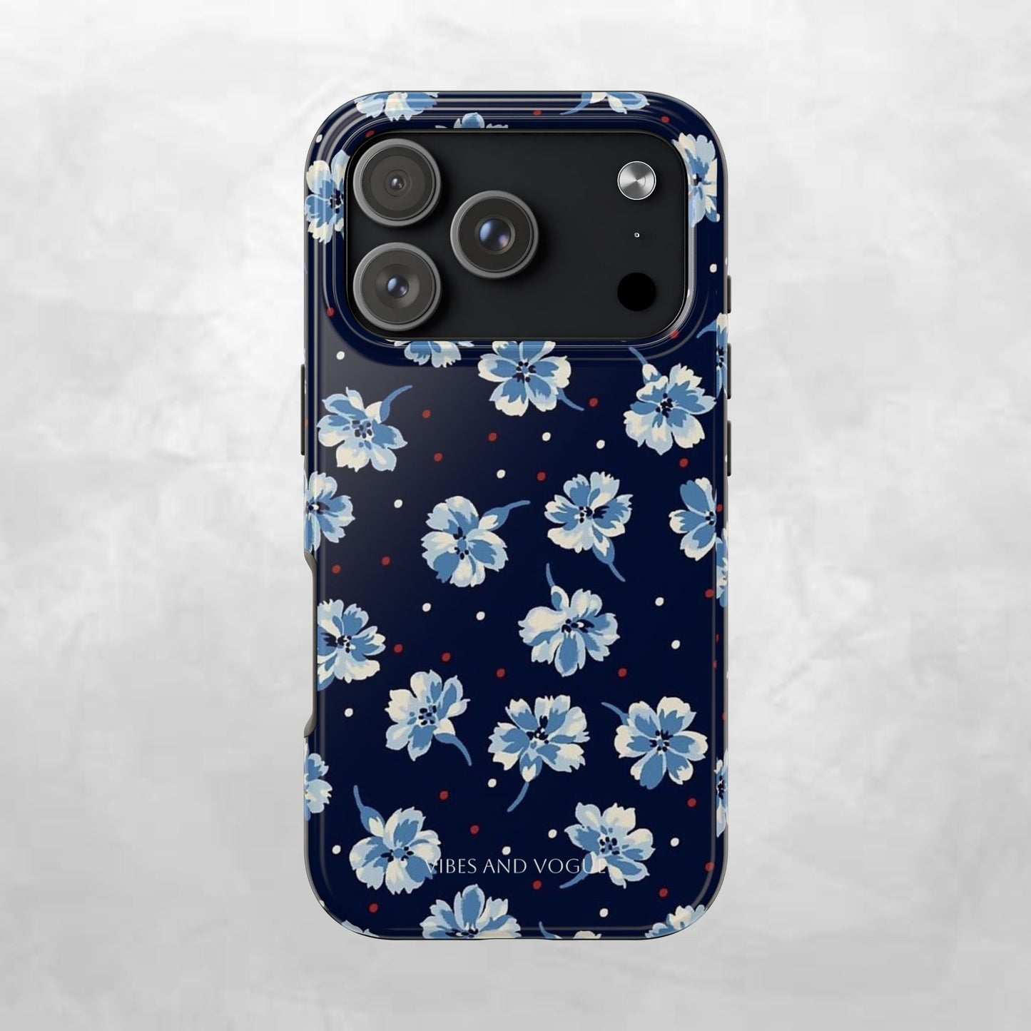 Floral Navy Tough Phone Case — Blue Blossom Protective Phone Cover