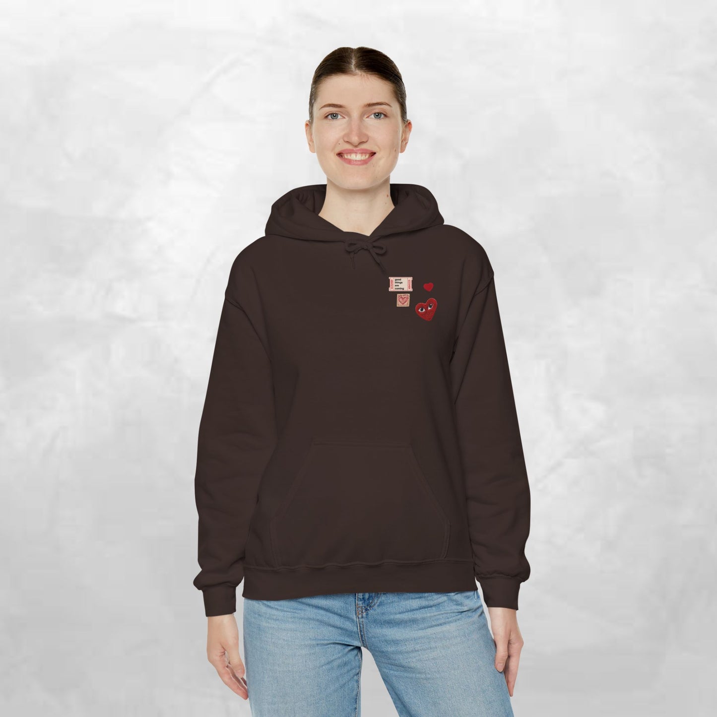 Hoodie — Tiny Vintage Valentine Hearts Chest Print