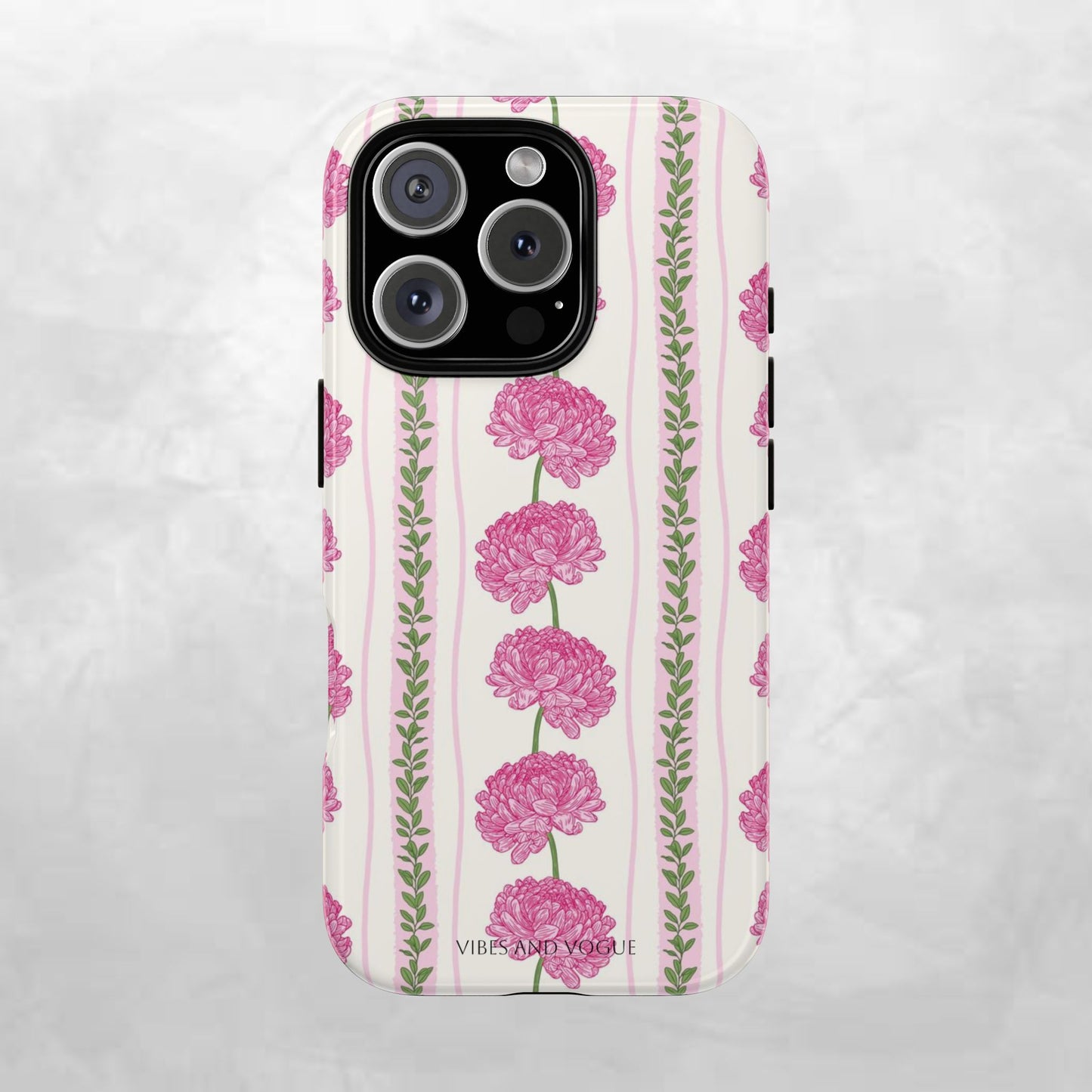 Floral Carnation Phone Case — Pink Vintage Stripe Tough Case