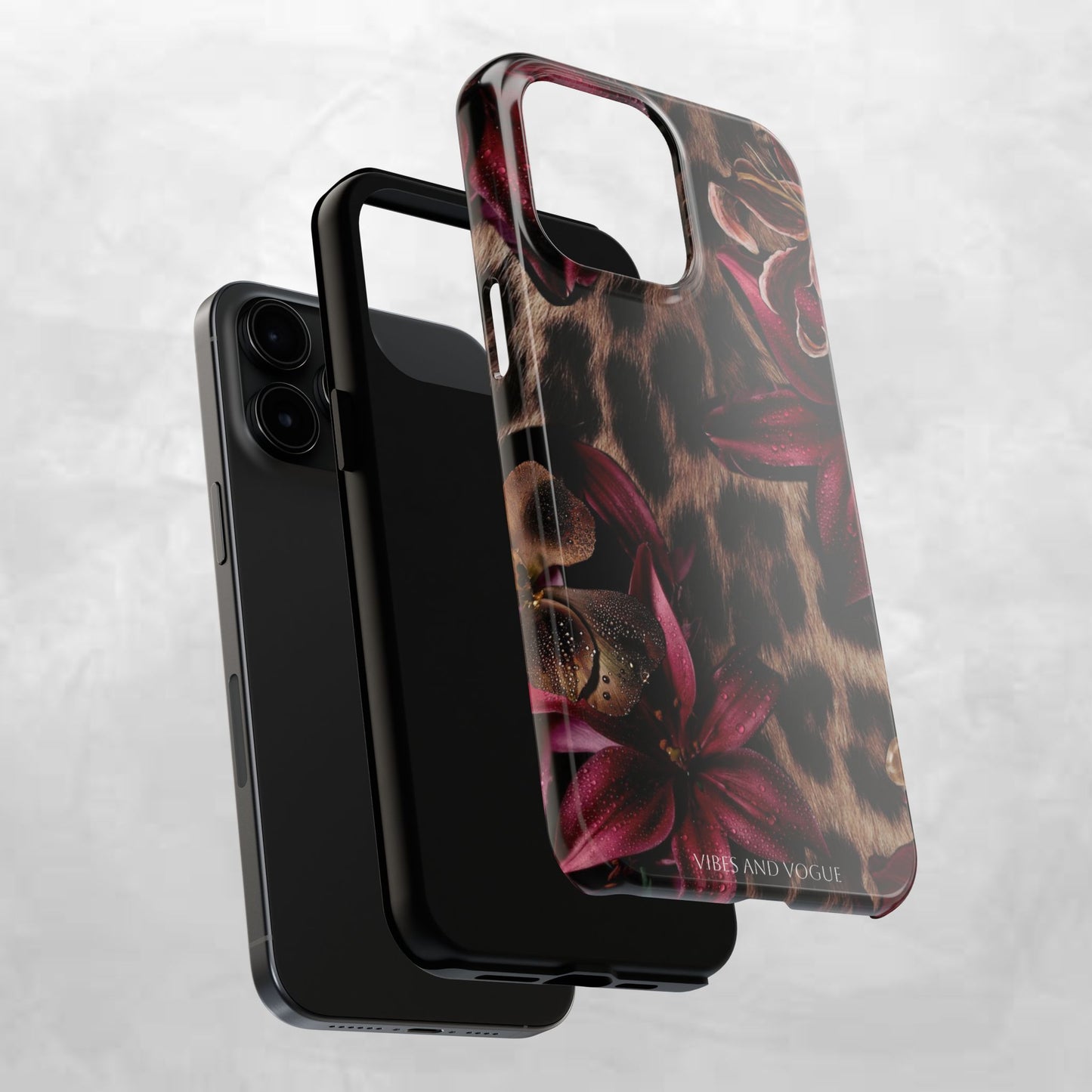 Leopard Bloom Tough Phone Case — Burgundy Floral Protective Cover
