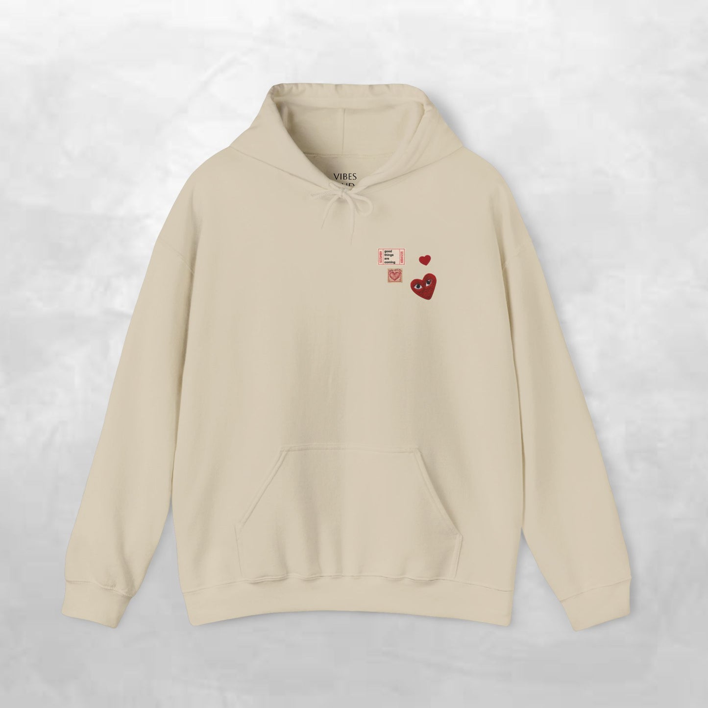 Hoodie — Tiny Vintage Valentine Hearts Chest Print