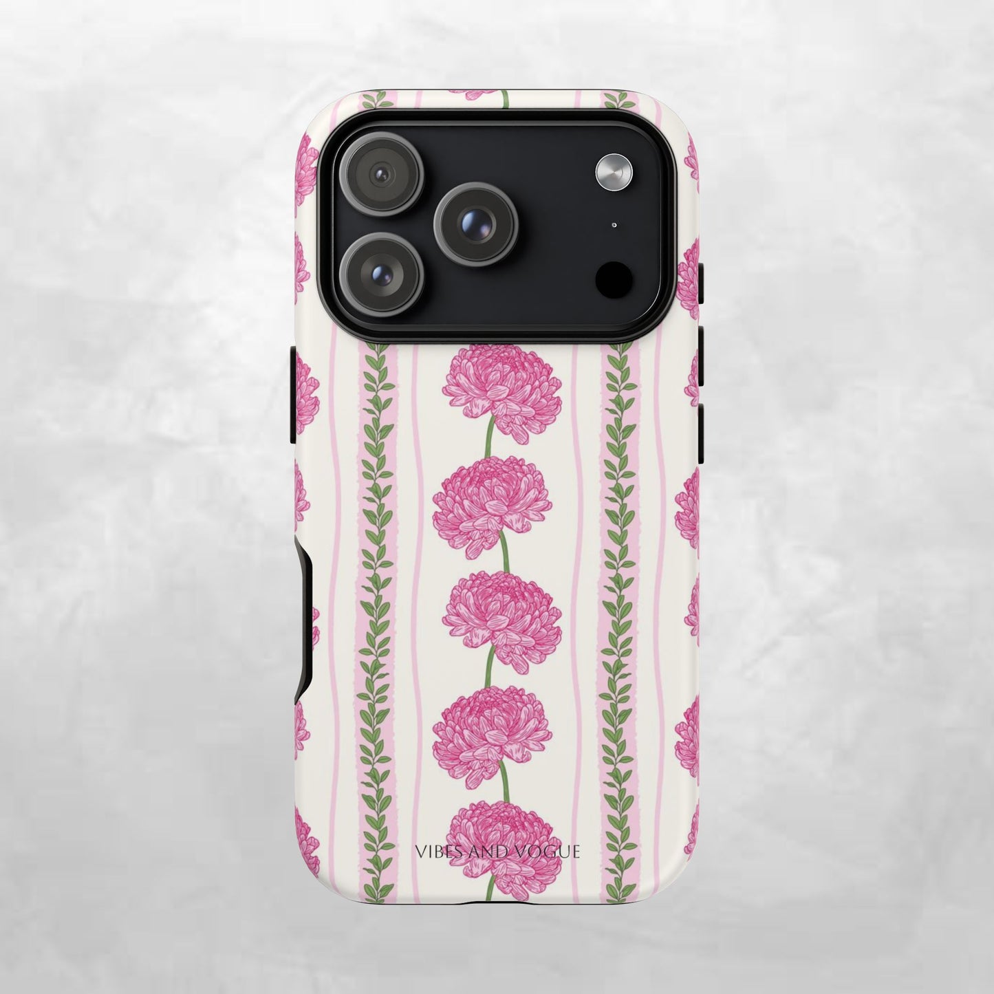Floral Carnation Phone Case — Pink Vintage Stripe Tough Case