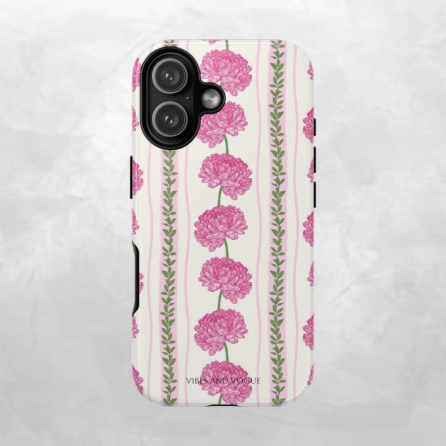 Floral Carnation Phone Case — Pink Vintage Stripe Tough Case