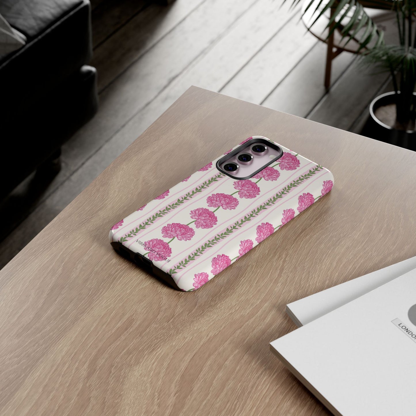 Floral Carnation Phone Case — Pink Vintage Stripe Tough Case