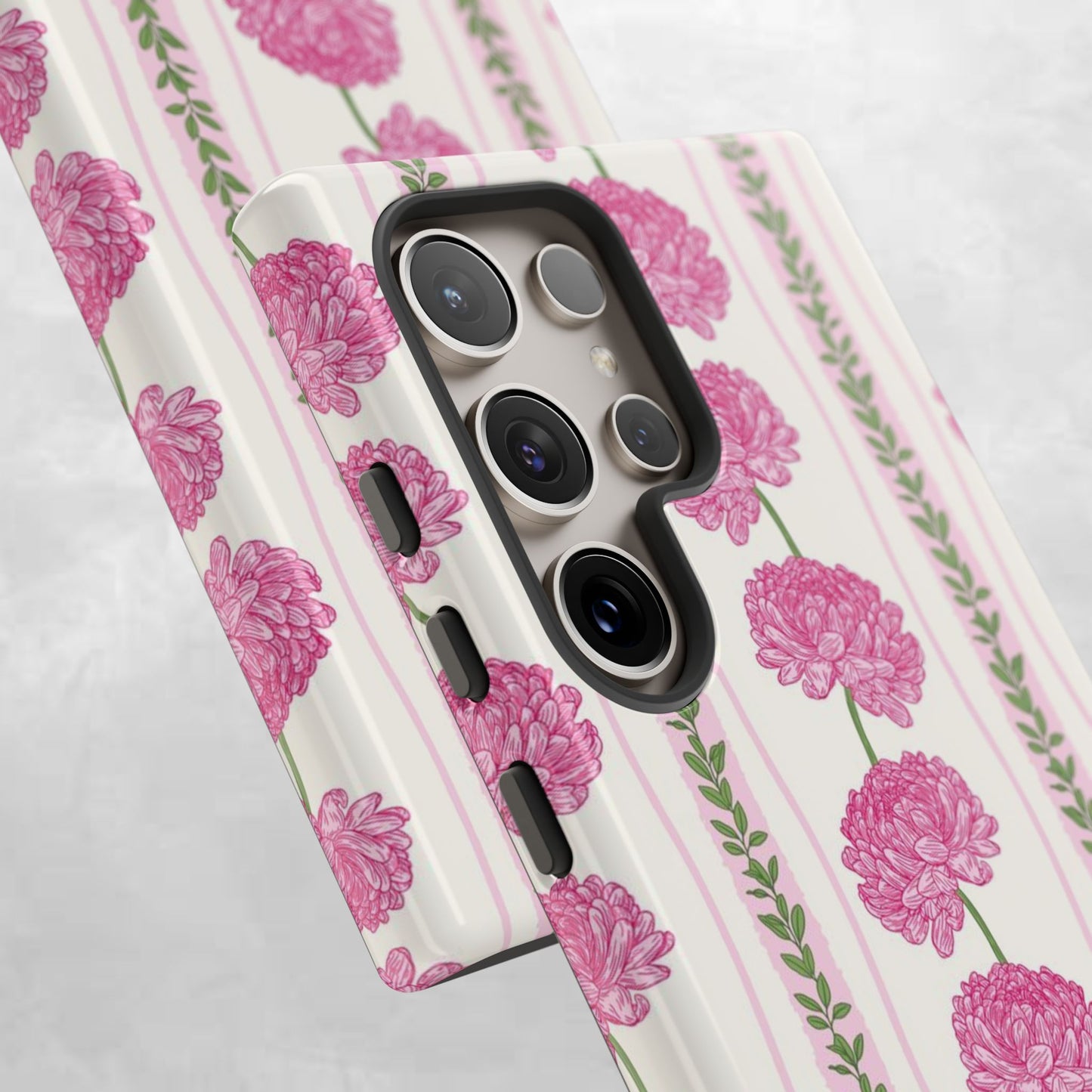 Floral Carnation Phone Case — Pink Vintage Stripe Tough Case
