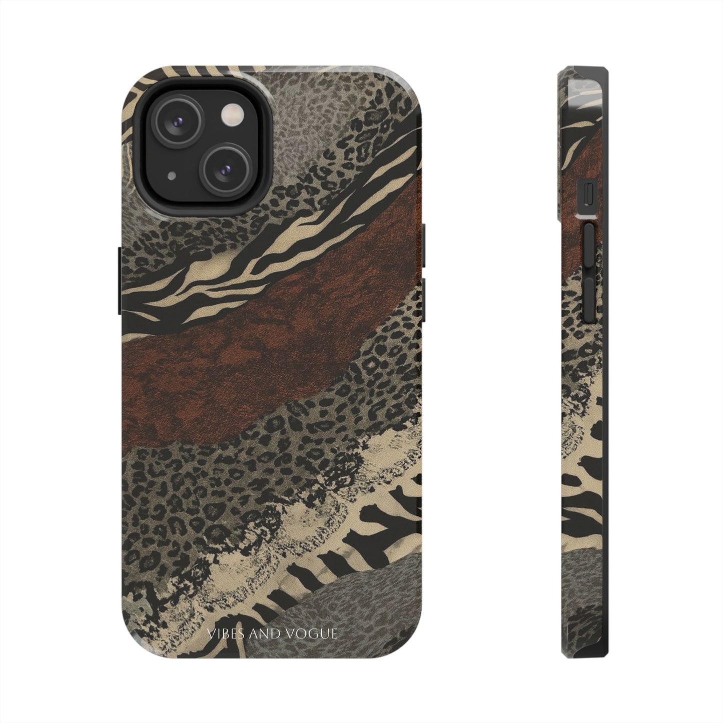 Safari Patchwork Tough Phone Case — Brown Leopard & Zebra Animal Print