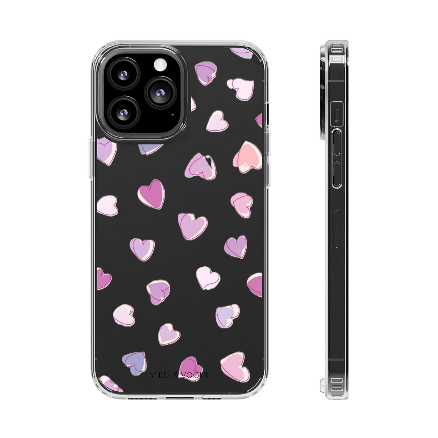 Heart Pattern Clear Case, Cute Phone Cover, Valentine's Day Gift, Trendy Phone Accessory, Love Theme Case