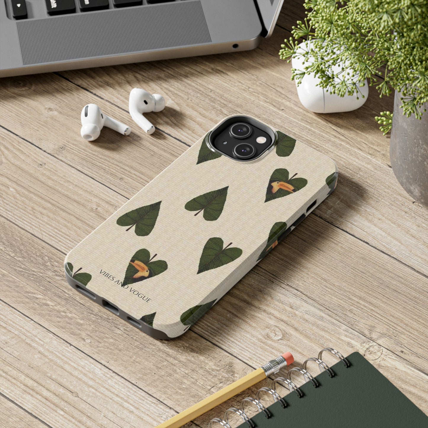 Tough Phone Case — Green Leaf Heart Pattern Tough Phone Case (Vibes and Vogue)