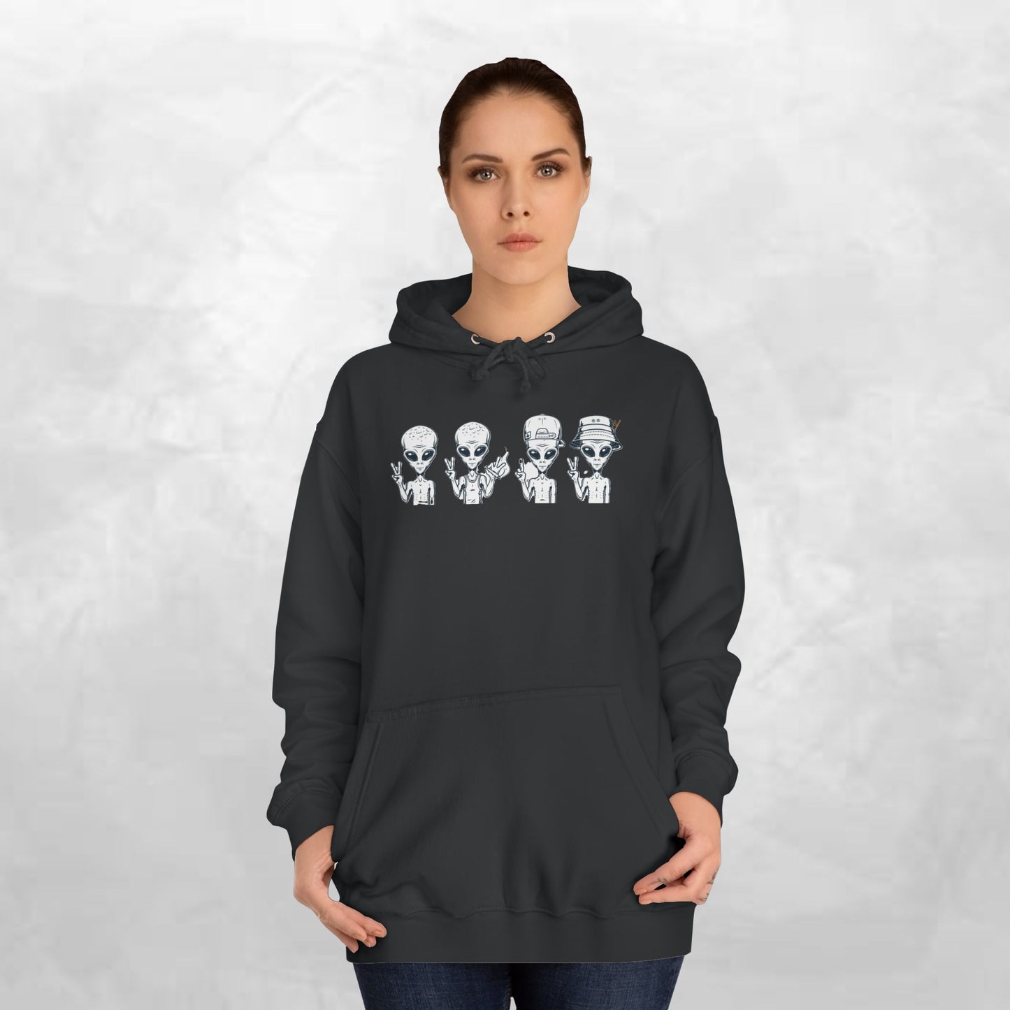 Retro Alien College Hoodie - Unisex Warm Sweatshirt for Campus Style
