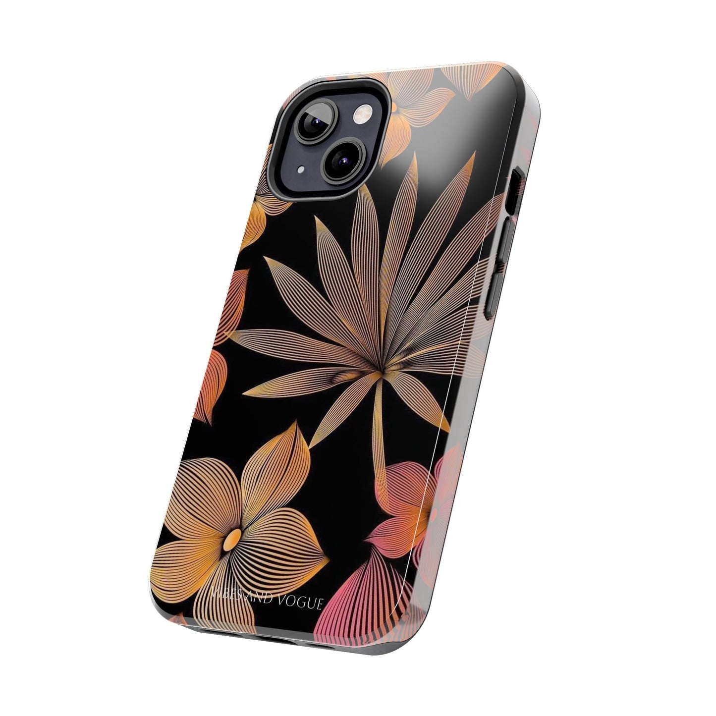 Tough Phone Case — Botanical Line Art Floral Design (Black & Copper)
