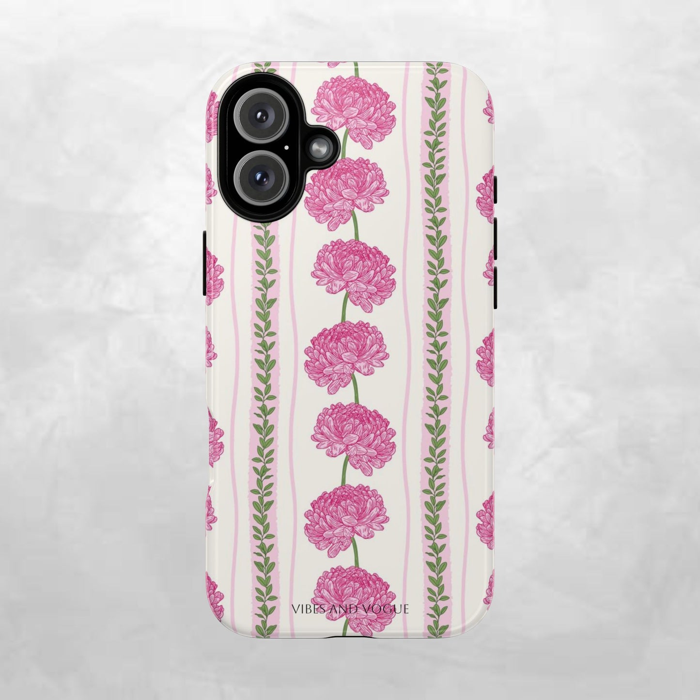 Floral Carnation Phone Case — Pink Vintage Stripe Tough Case