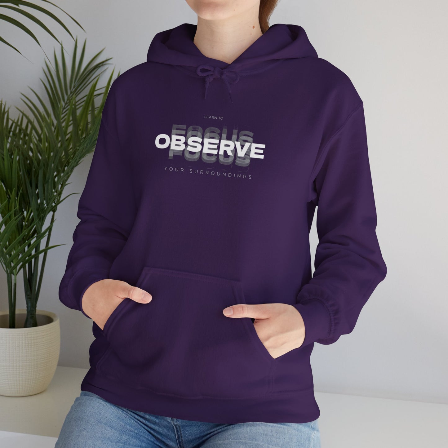 Observe Hoodie — Minimalist Glitch Text Black Pullover