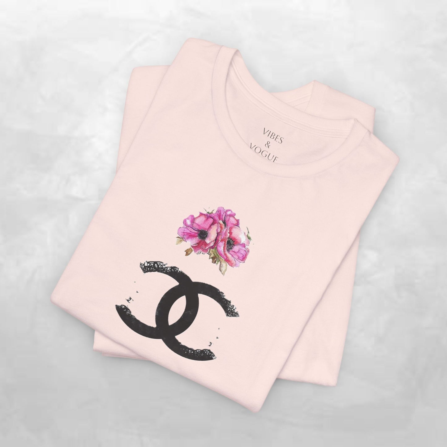 Chic Floral Logo Tee | Stylish Unisex Jersey Short Sleeve T-Shirt, Fashion Tee, Luxury Aesthetic, Gift for Her, Casual Wear, Trendy Apparel