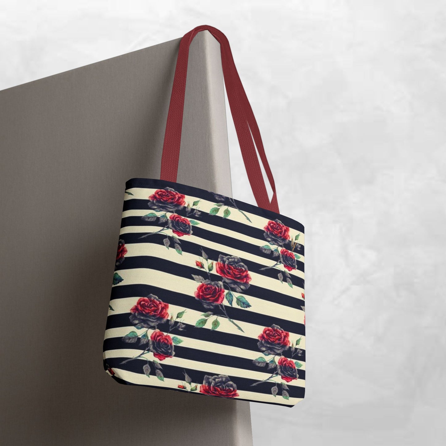 Chic Floral Tote Bag, Stylish Eco-Friendly Bag, Rose Pattern Shopping Tote, Gift for Her, Everyday Handbag, Floral Fashion