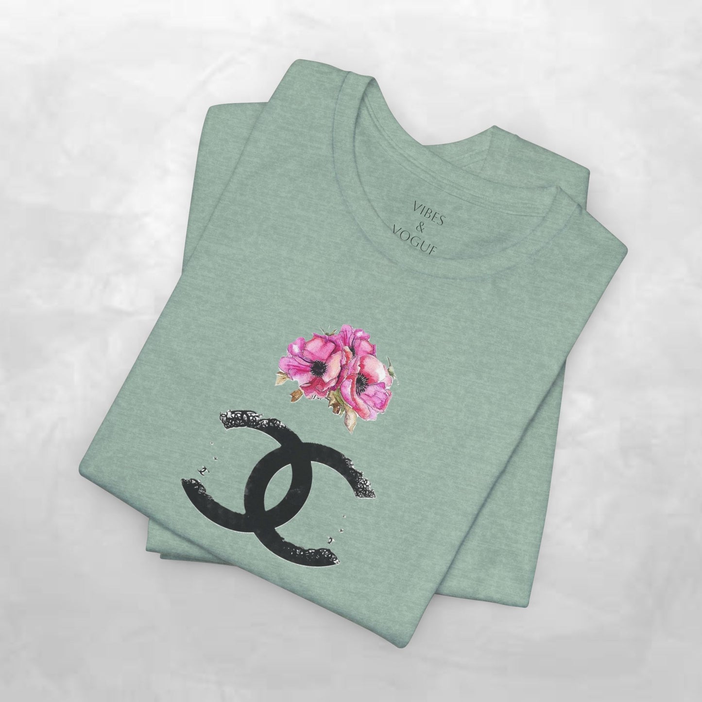Chic Floral Logo Tee | Stylish Unisex Jersey Short Sleeve T-Shirt, Fashion Tee, Luxury Aesthetic, Gift for Her, Casual Wear, Trendy Apparel